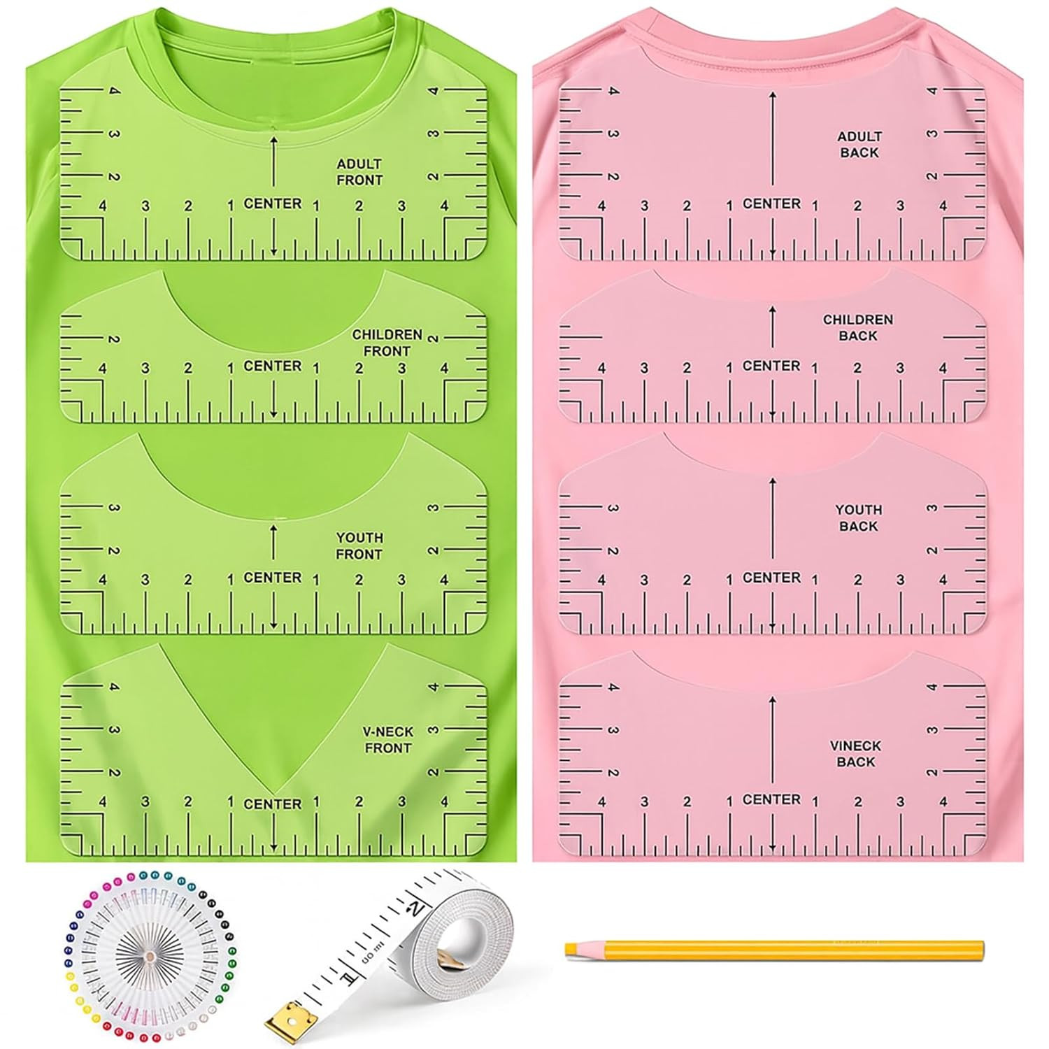 11Pcs T-Shirt Ruler Guide - Transparent T-Shirt Alignment Tool, Vinyl Alignment