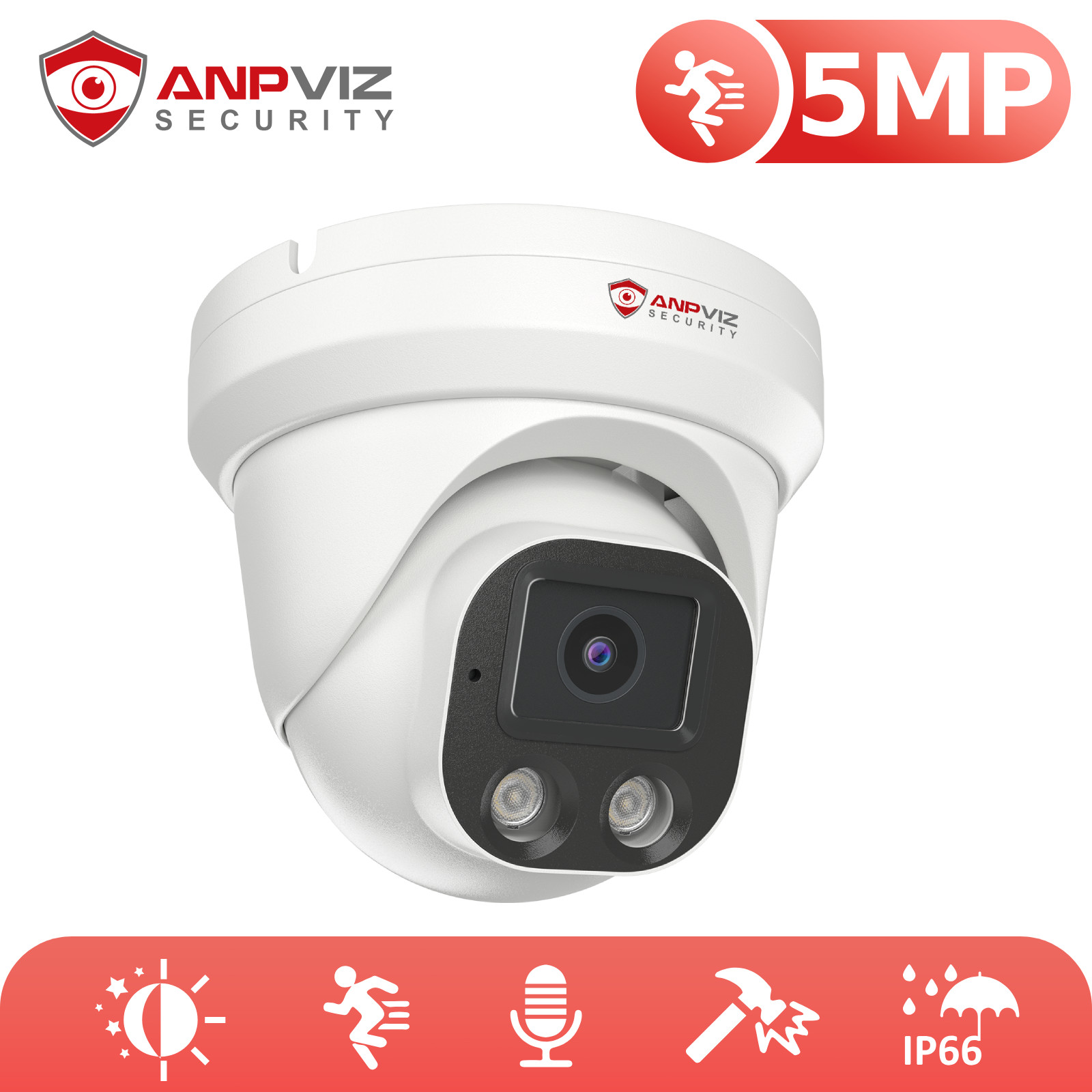 Anpviz 5MP PoE IP Camera Outdoor Metal Color Night Vision Human Detection IP66