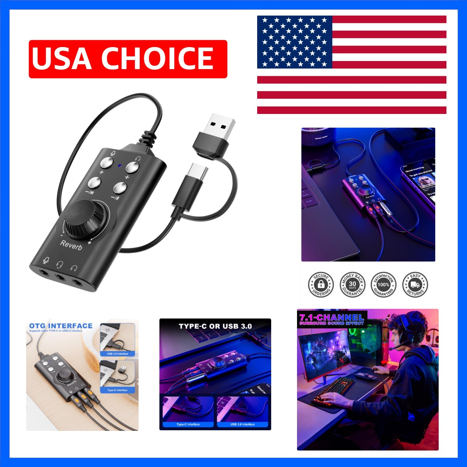 Voice Changer with Multi Sound Effects, Portable USB 3.0/ Type-C to 3.5mm Jac...