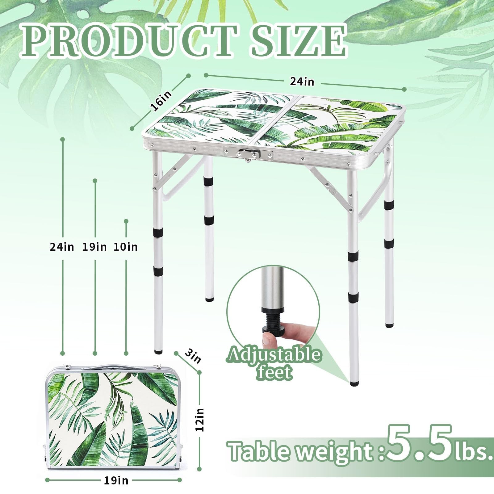Folding Camping Table 2ft Portable Pinic Table Adjustable Height Small Card T...