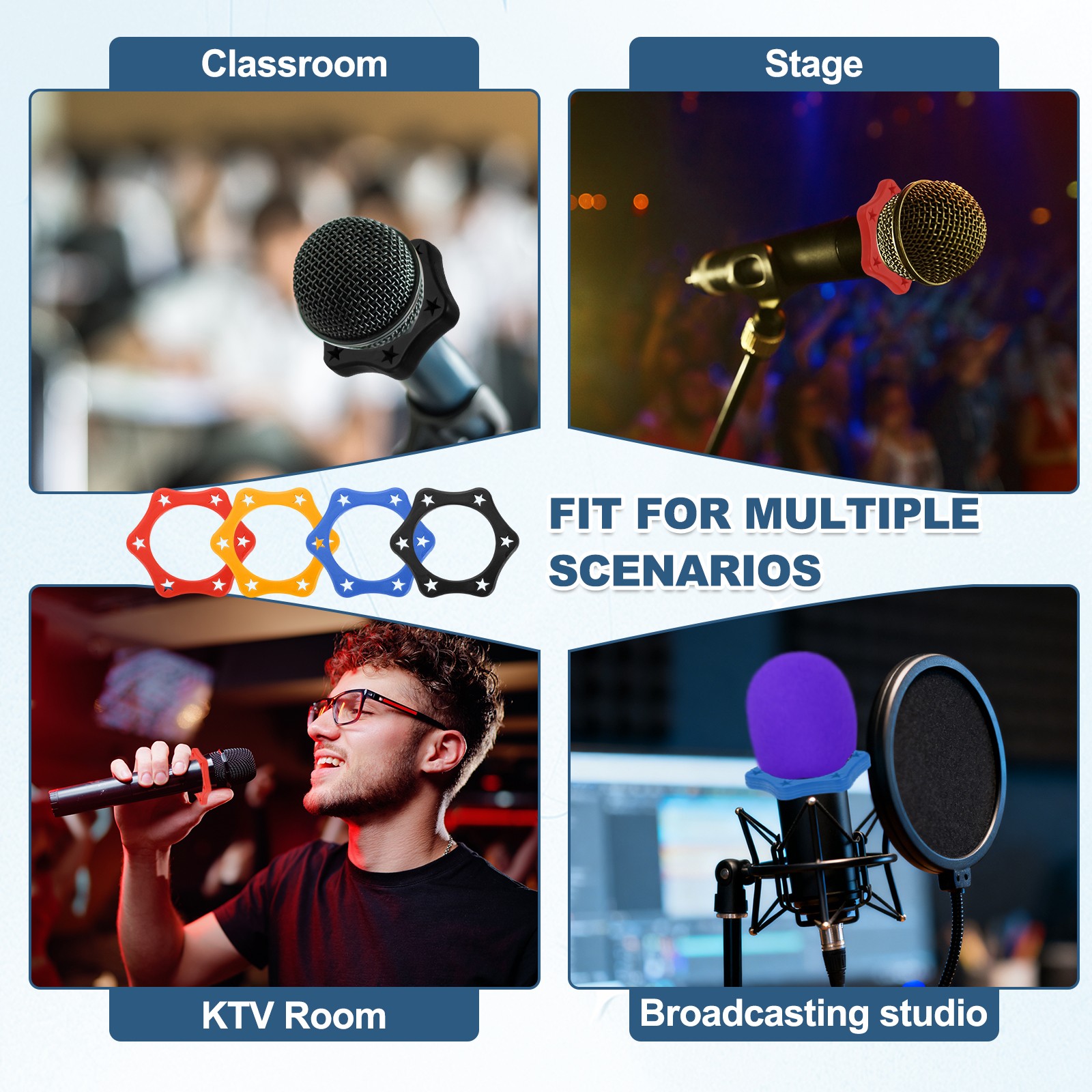 6 Pack 1.34" Hexagonal Rubber Mic Rolling Ring Black