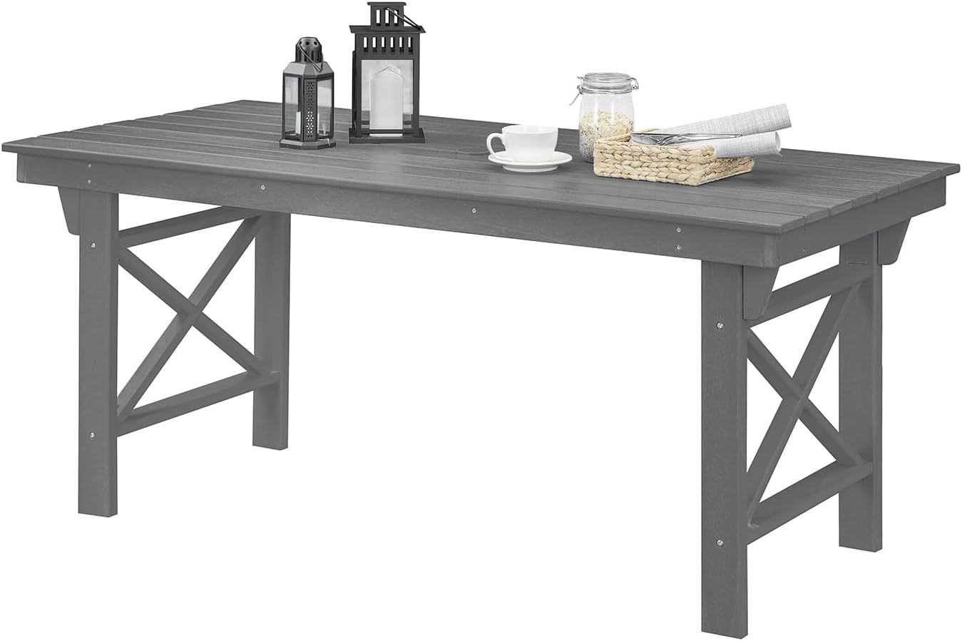 HDPE Outdoor Dining Table 66.9” Rectangle Patio Dining Table for 6 All-Weather