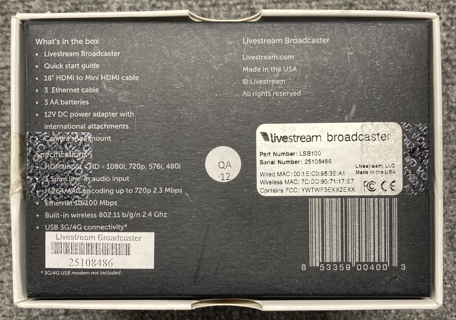 Livestream Broadcaster Portable HD Video Streamer Encoder LSB100 - Open Box -