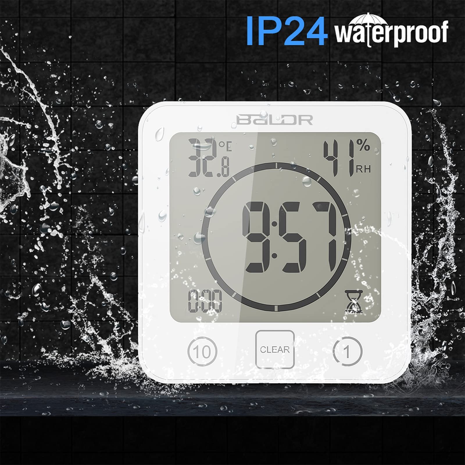 Digital Bathroom Shower Wall Clock, LCD Digital Wall Clock with Suction, Wate...