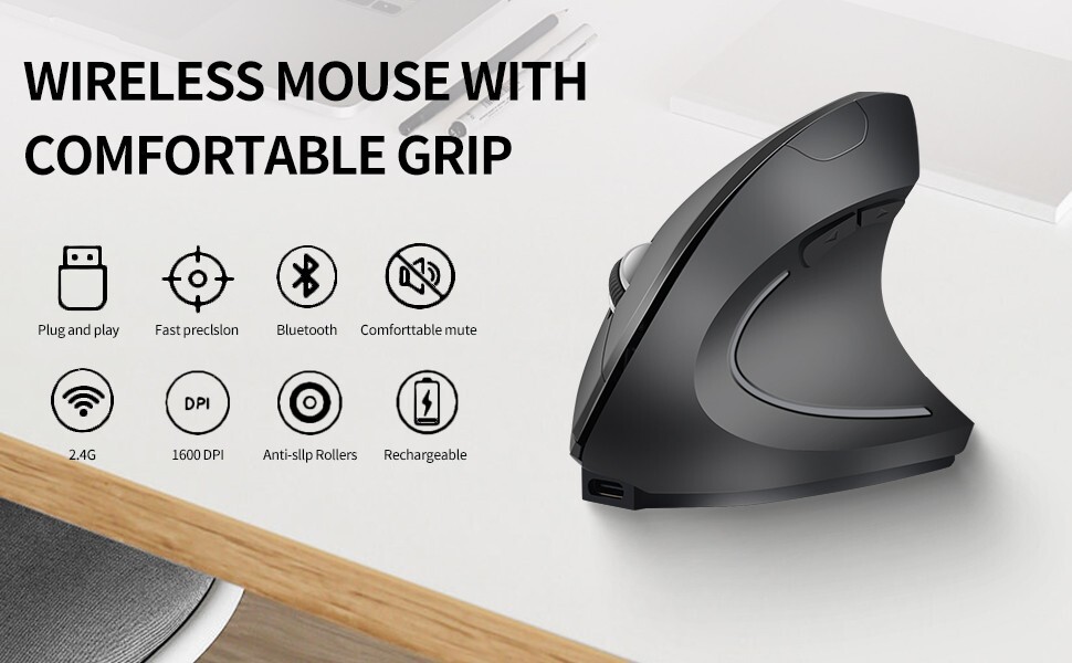 Ergonomic Vertical Wireless Rechargeable Mouse - Comfortable, Efficient, and Pre