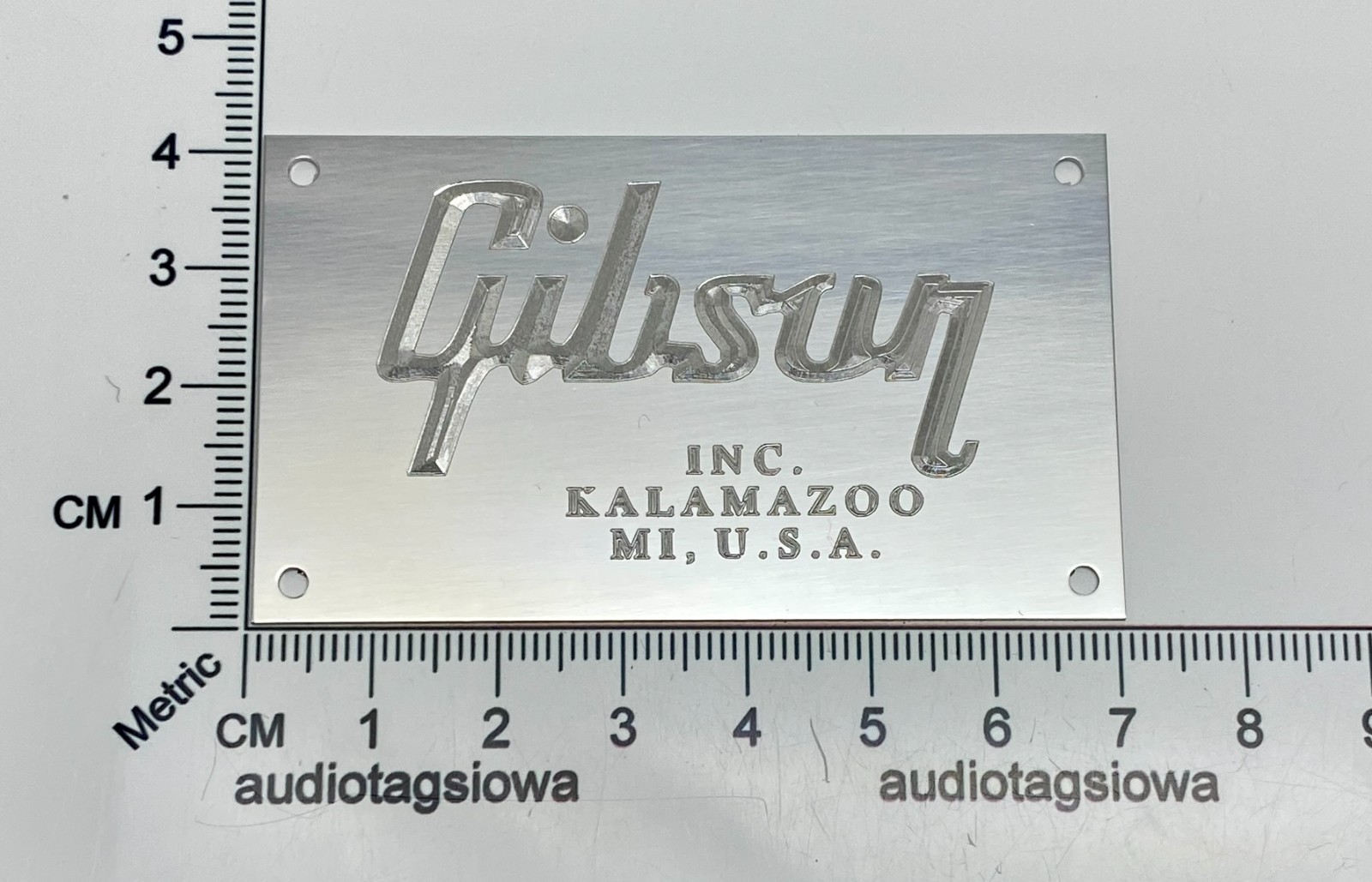 Gibson Amp or Case Logo Badge Custom Made Engraved Aluminum with Silver Screws