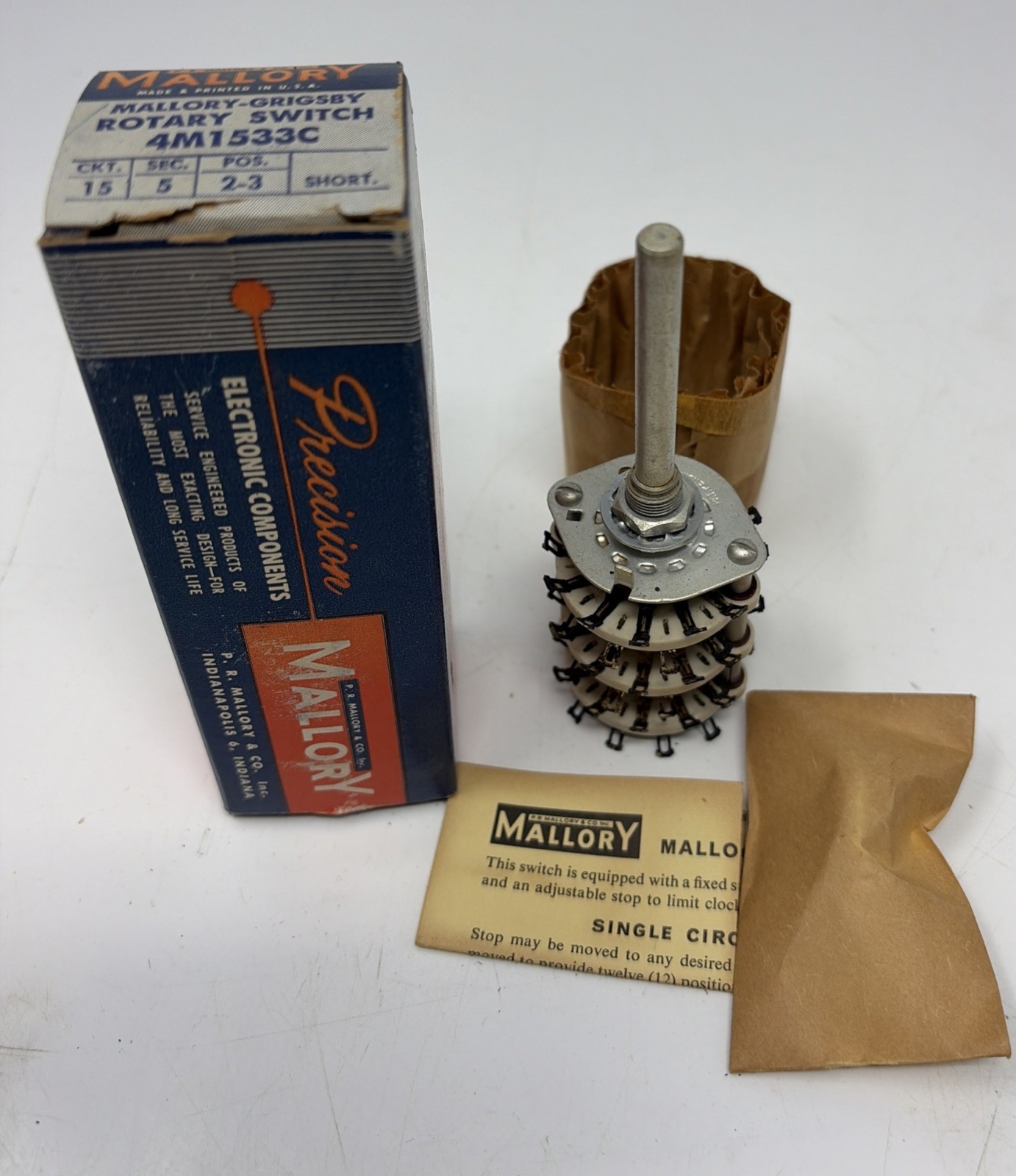 Mallory 4M1533C CKT 15 Sec 5 position 2-3 ceramic rotary switch New Old Stock