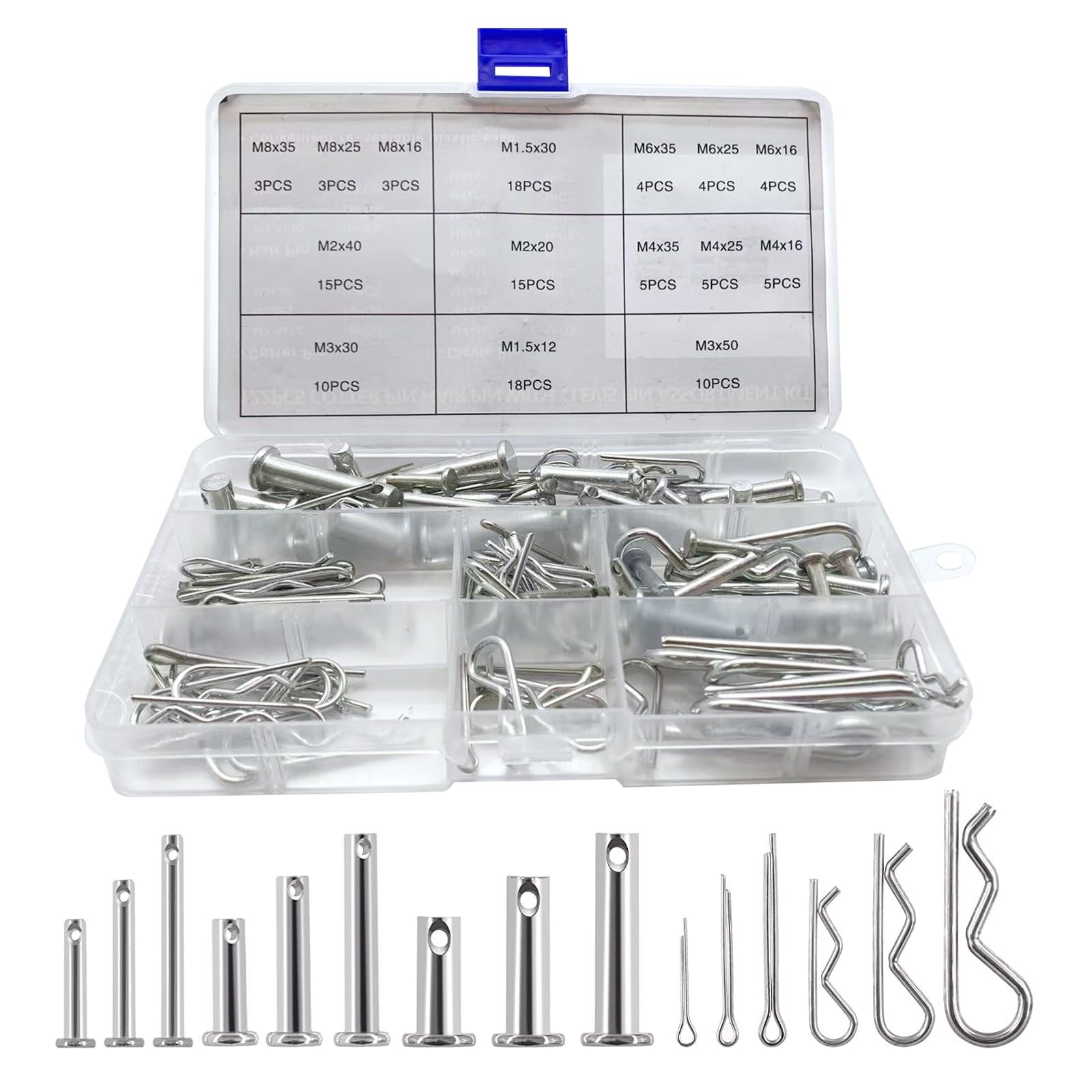 122pcs Clevis Pin Hair Pin Assortment Zinc-Plated Single Hole R Clip Hitch Pin