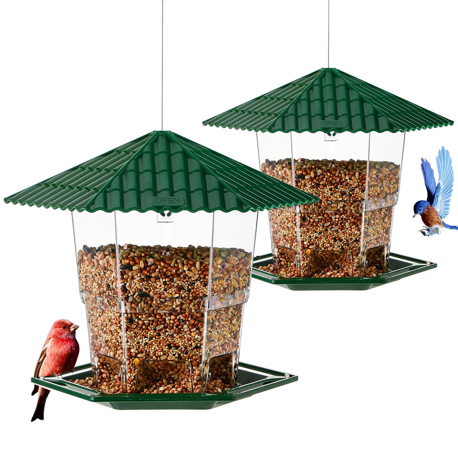 Jealoeur 2 Pack Bird Feeders for Outdoors Hanging Feeder Green 2 pack