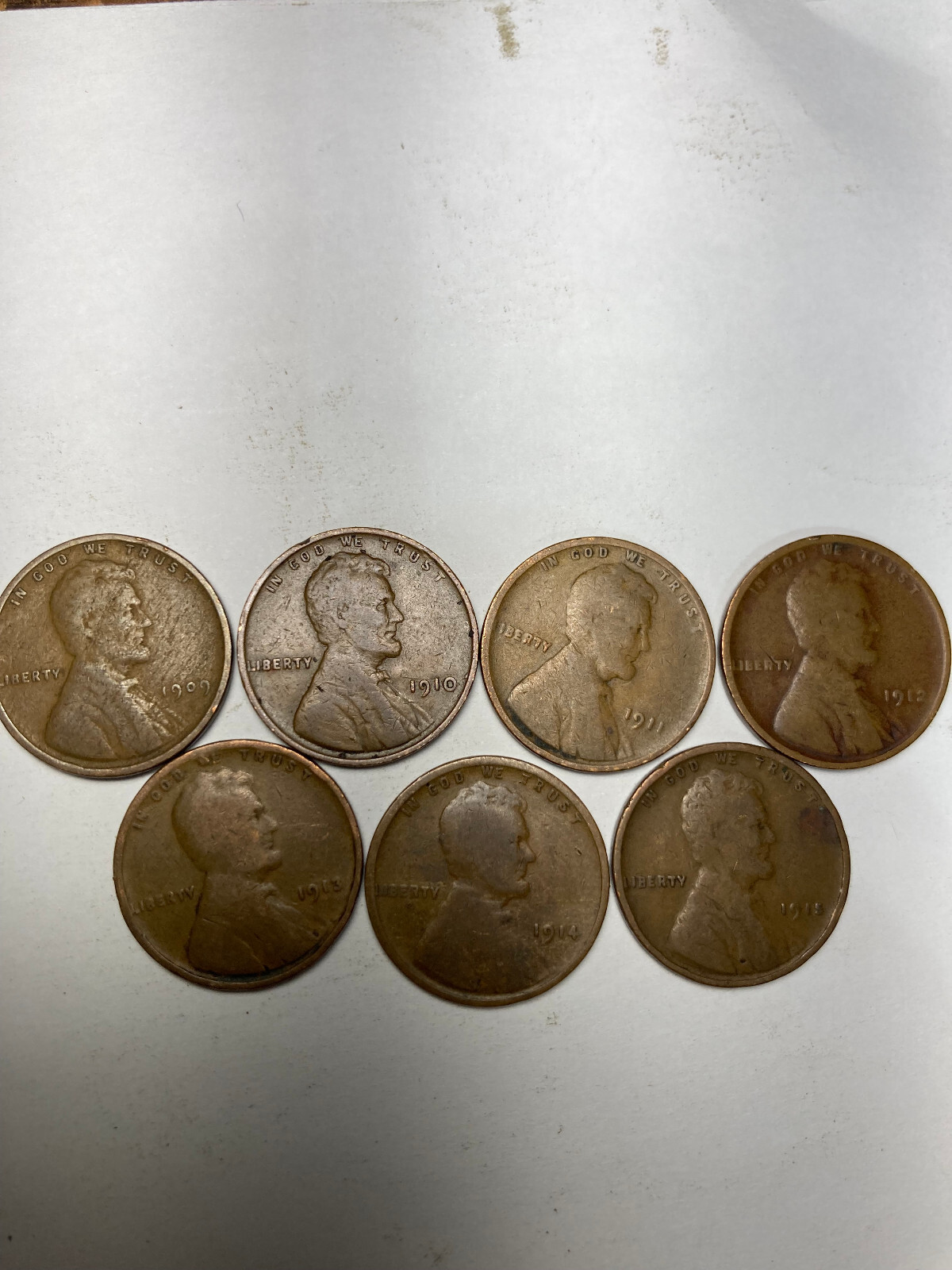 1909-P---1915-P LINCOLN WHEAT CENT PENNY SET, 7 COINS