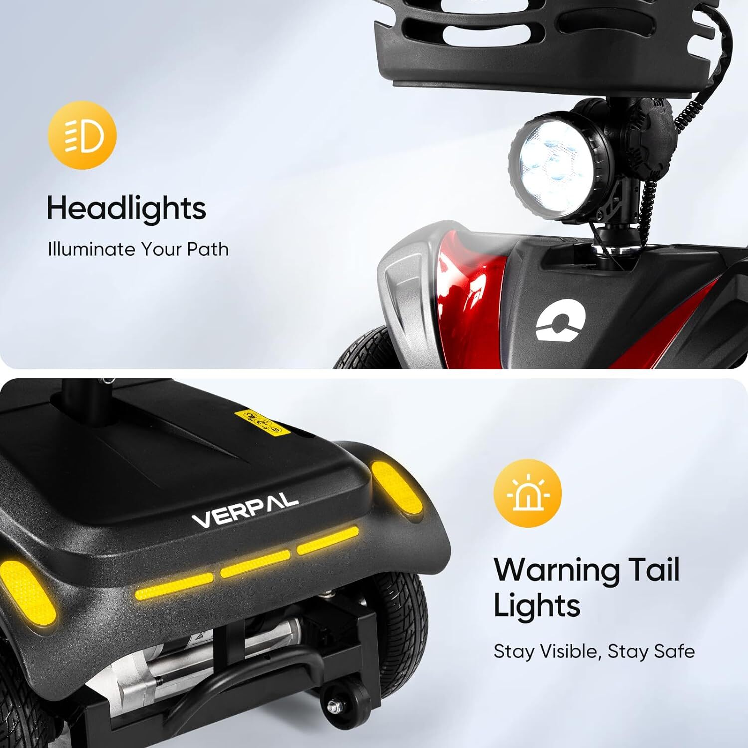 Pro 4 Wheels Mobility Scooter 12.4miles All Terrain LED Headlights Two Baskets