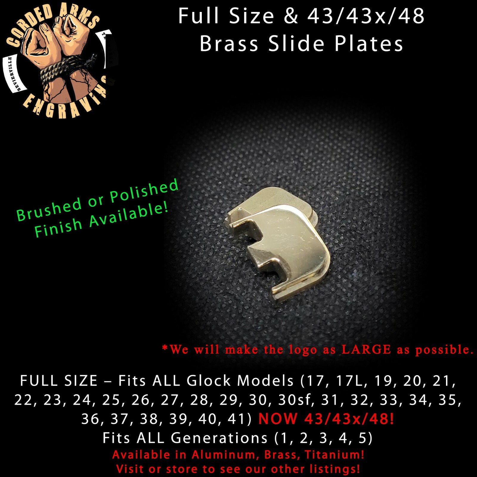 Brass Slide Plate -  FITS Glock Rear Slide Plate Back Plate for Gen 1-5