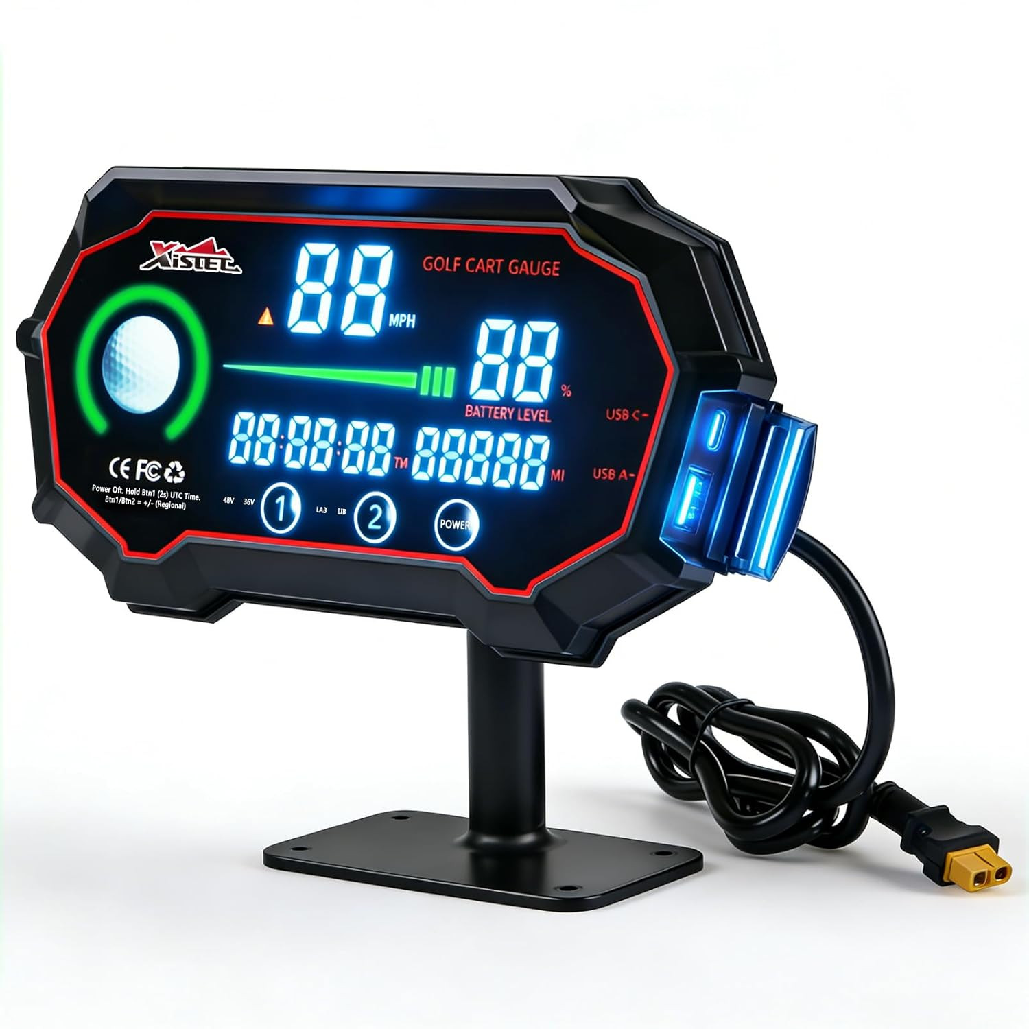 Golf Cart GPS Speedometer with USB C & USB a Charger, HUD Digital Display MPH Ba