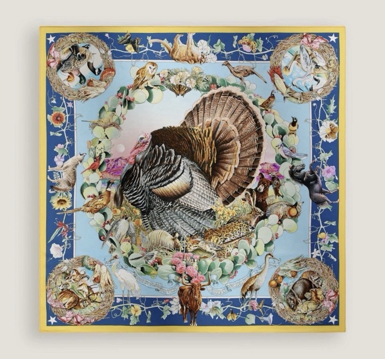 NEW Hermes Faune Et Flora du Texas Forever Limited Silk Scarf 90 Kermit Oliver