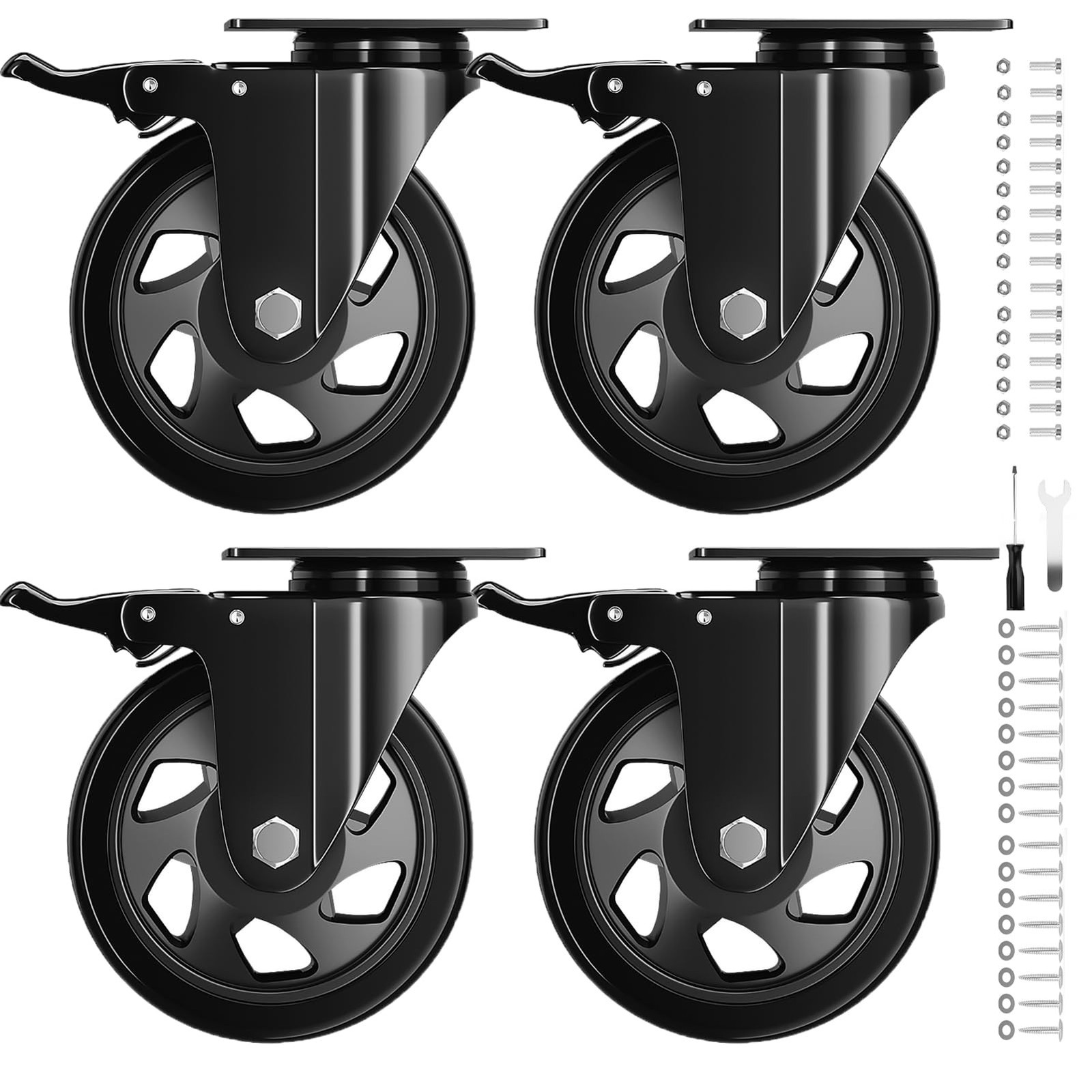4 Inch Caster Wheels with Brake, Heavy Duty Casters Set of 4, Swivel Top Plat...