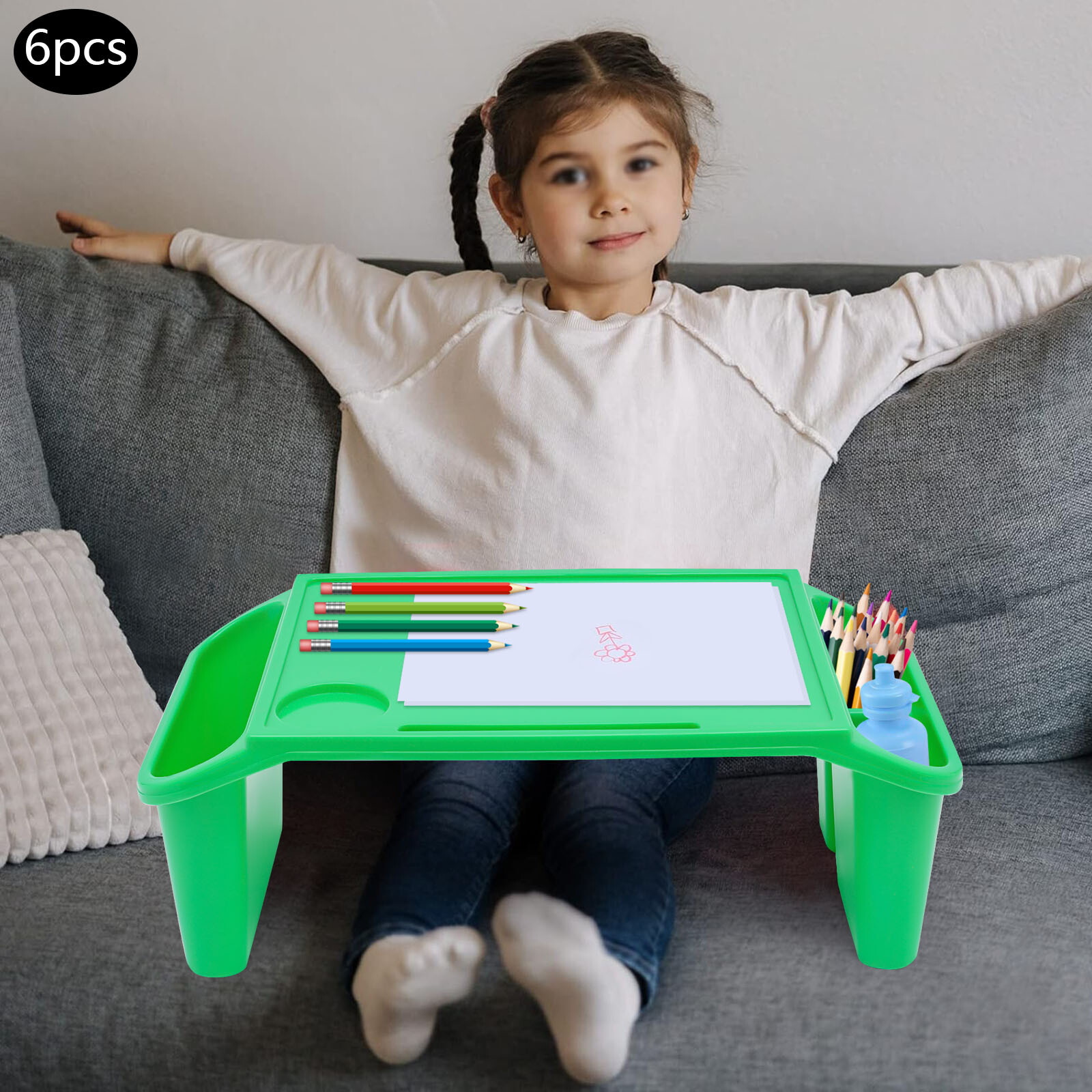 6 Pcs Kids Lap Desk Rectangular Desk Tray for Writing Eating Game Classroom USA