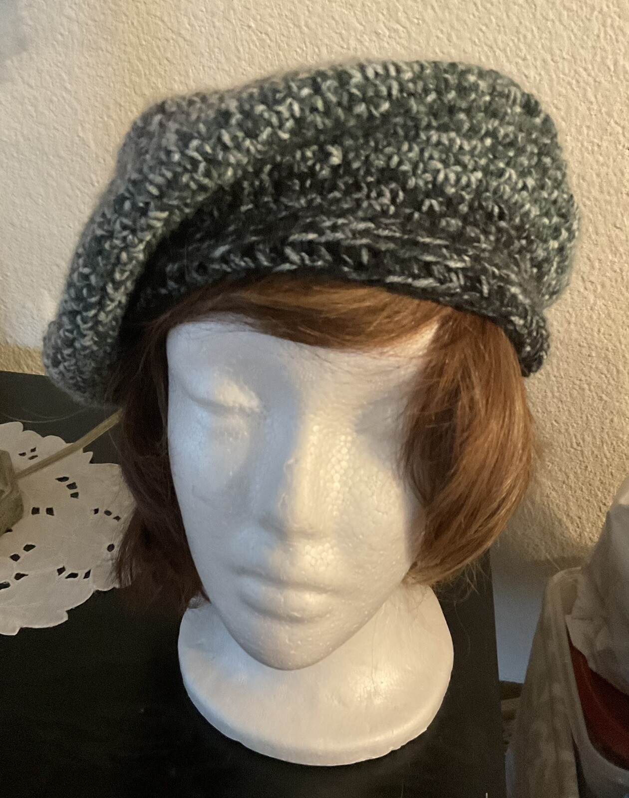 Hand Crocheted Shades Of Gray With Hint Of Blue Beret