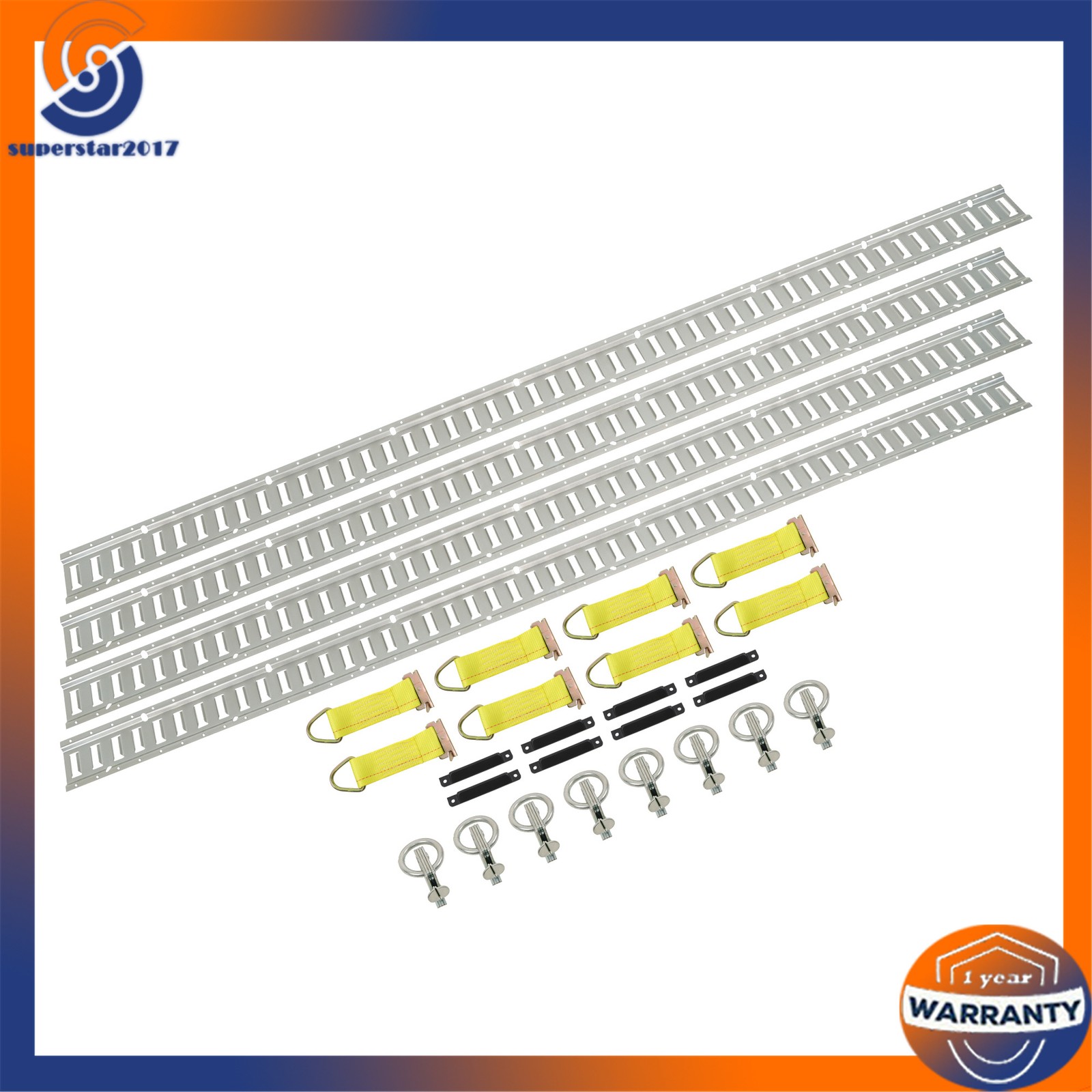 Silver 28 Pack 8 Foot E Track Rail Kit, Zinc Plated With Hardware For Trailers