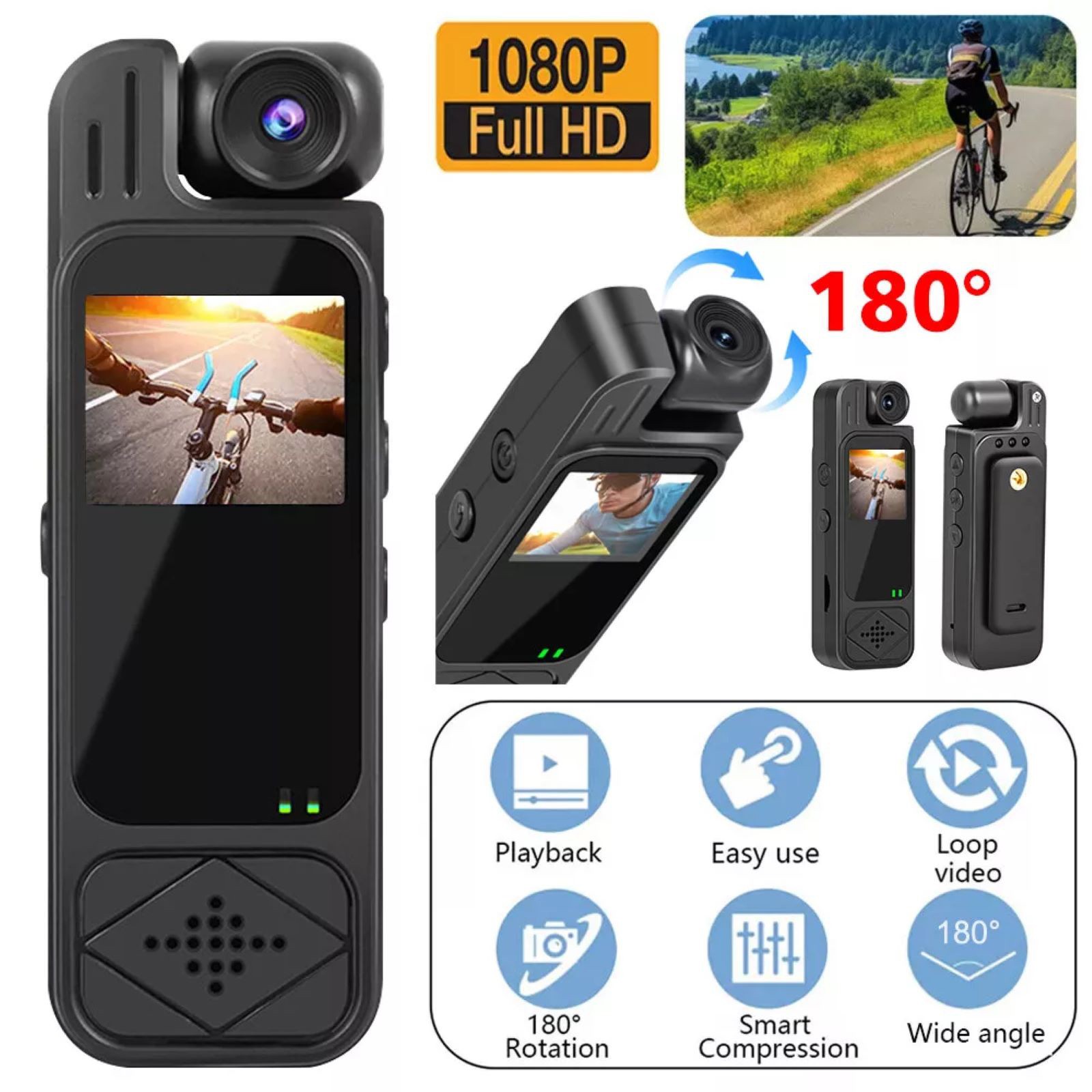 1080P DVR IR Night Audio Video Recorder 180° Rotation Mini Body Sport Camera