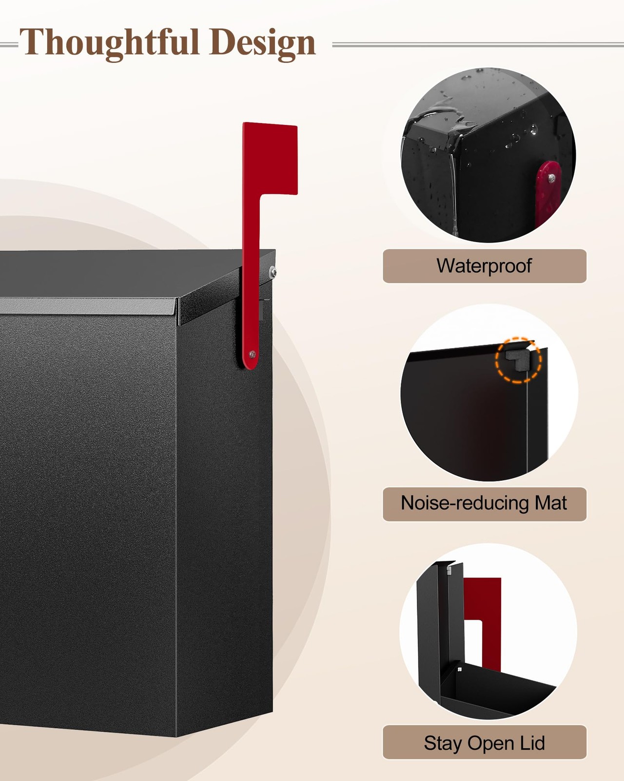 Wall-Mount Mailbox for Outside Large Capacity Rust-Proof Box with Stay-Open L...