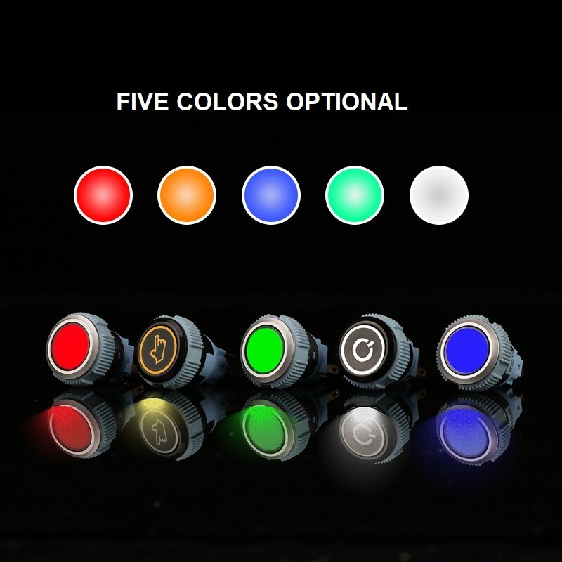 19mm Tri-color LED Black Plastic 2NO 2NC5A 250V Ring LED IP67 Push Button Switch