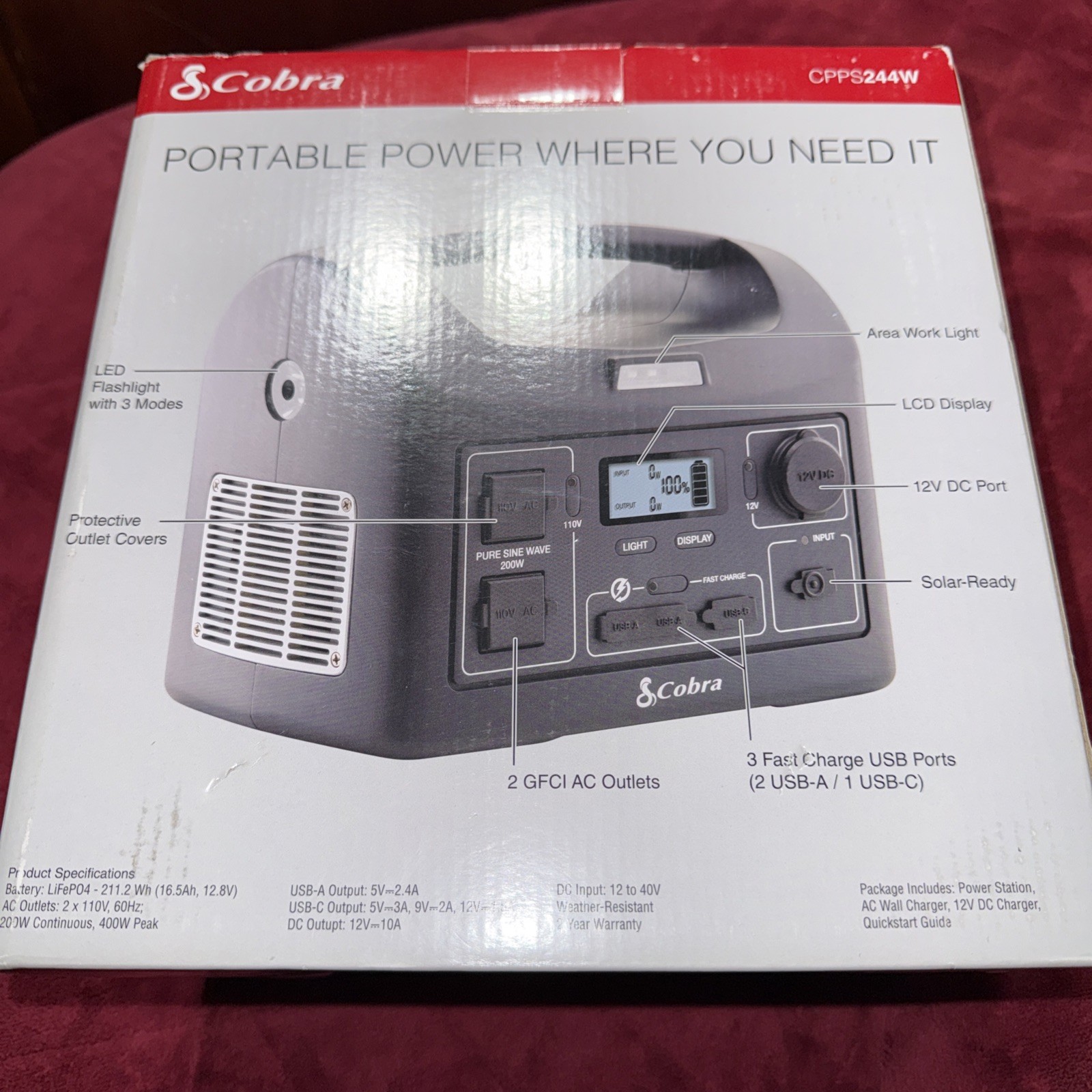 Cobra CPPS224W Portable Power Station 200W Power Bank – Open Box (FPP007532)