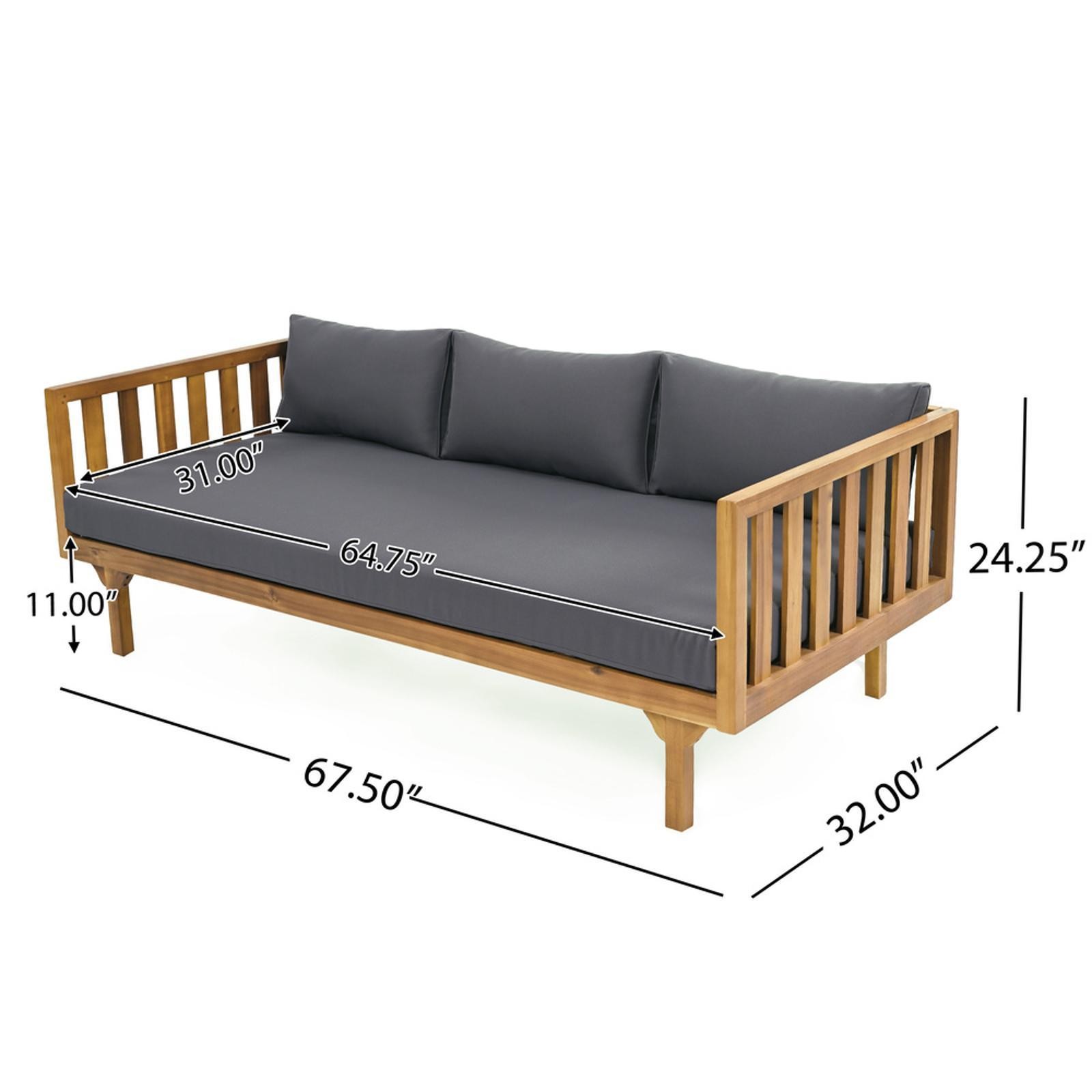 Dark Gray Daybed with Weather-Resistant Cushions and Sturdy Acacia Wood Frame
