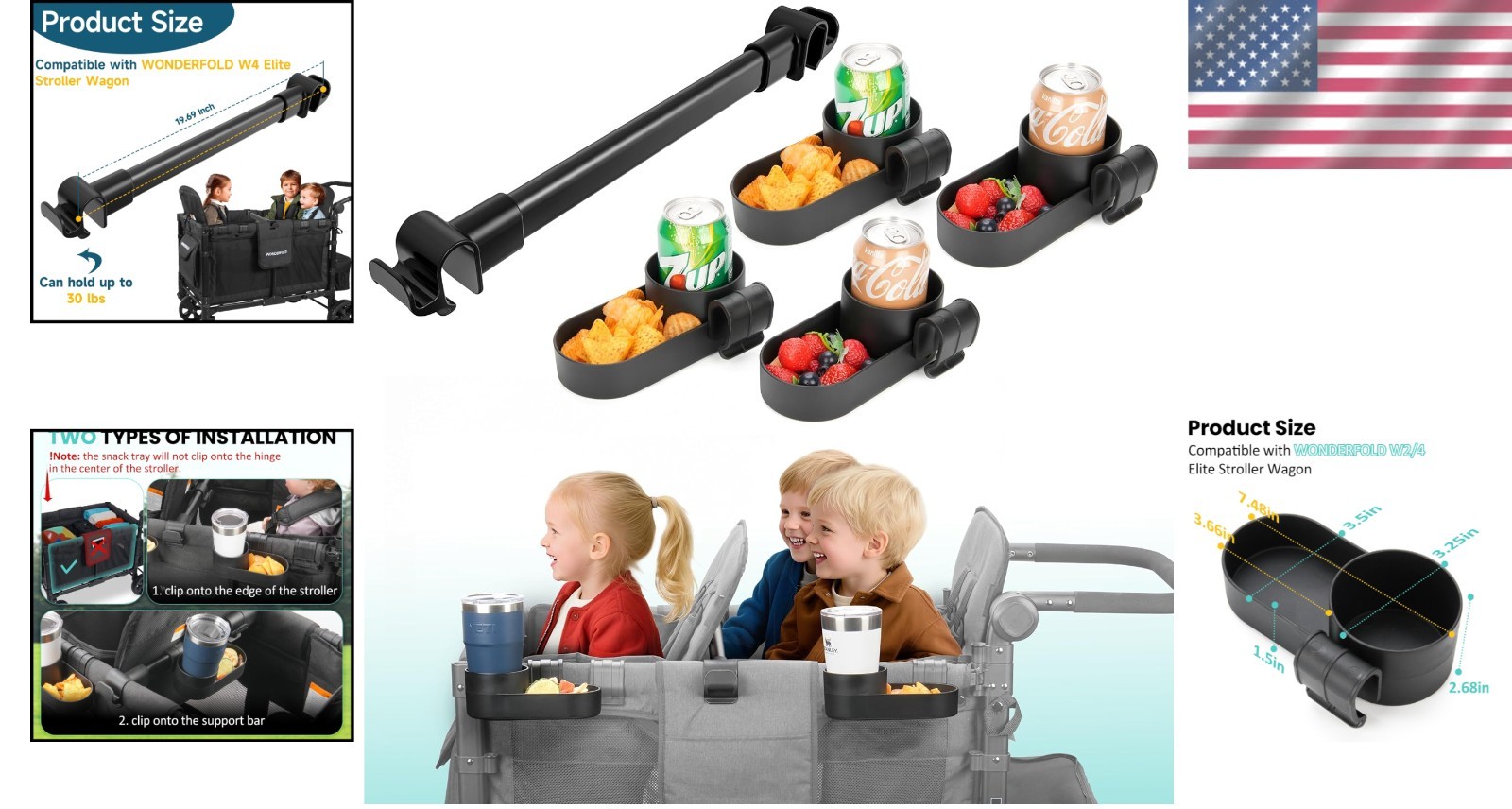 Wonderfold Wagon Accessories Pack - Support Bar + Tray