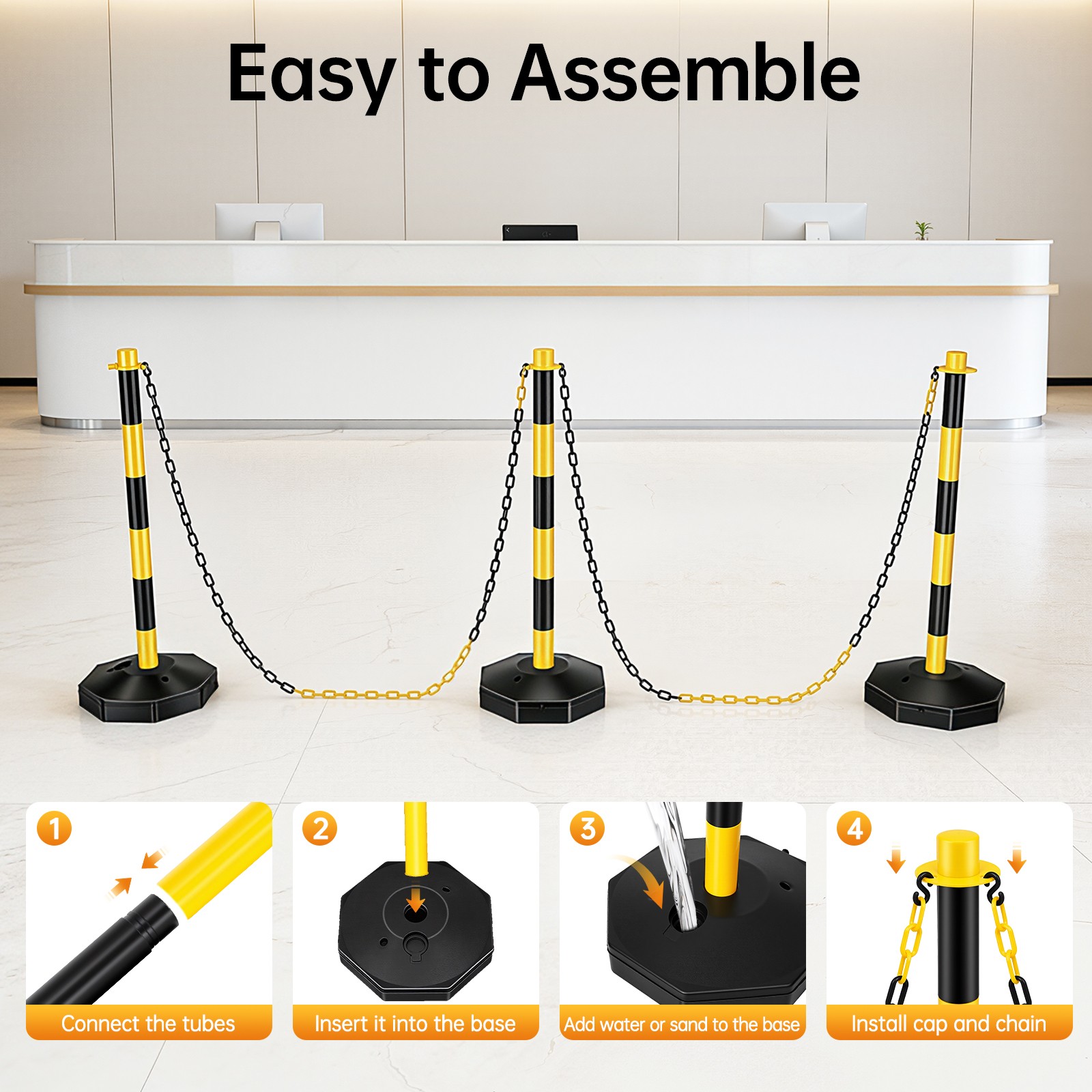 6 Pack Traffic Cones Adjustable Delineator Post Portable Parking Pole W/ Chains