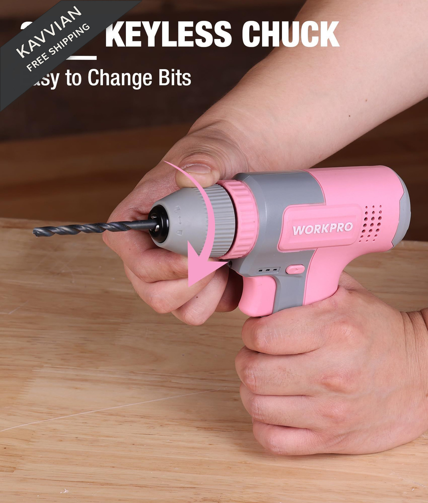WORKPRO Pink Cordless 8V Drill Driver Set, 2Ah Electric Power with