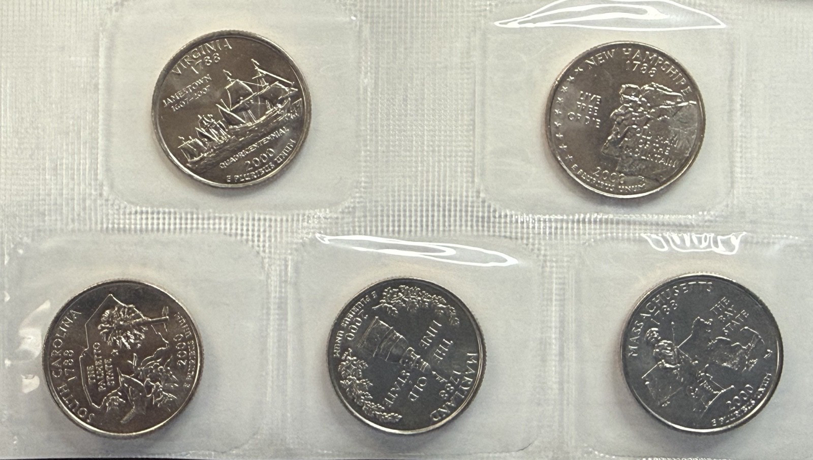 2000-D U.S. State Quarters Mint Set (5 Coins), Original Cello, Uncirculated