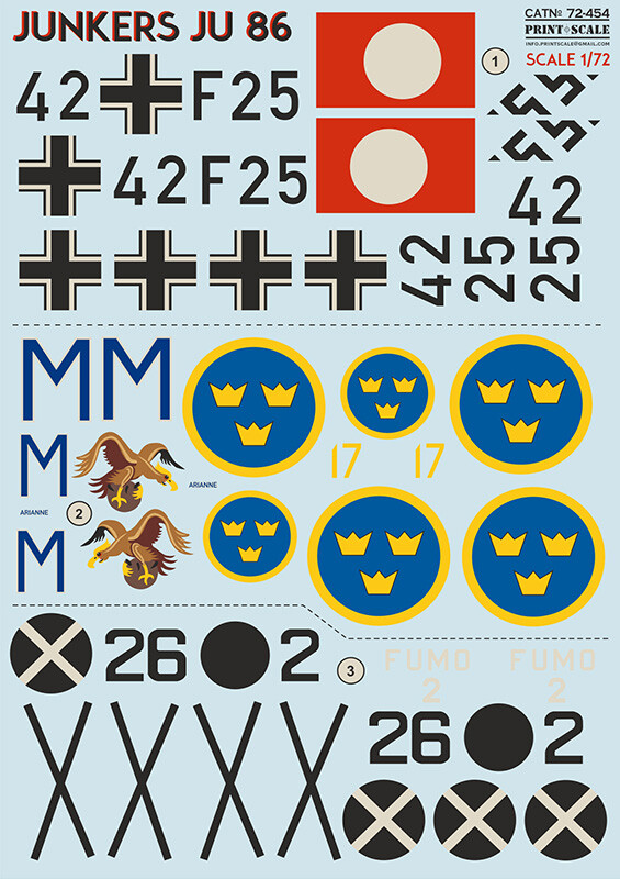 Decal for Junkers JU 86 decal for airplane scale 1/72 Print Scale 72-454