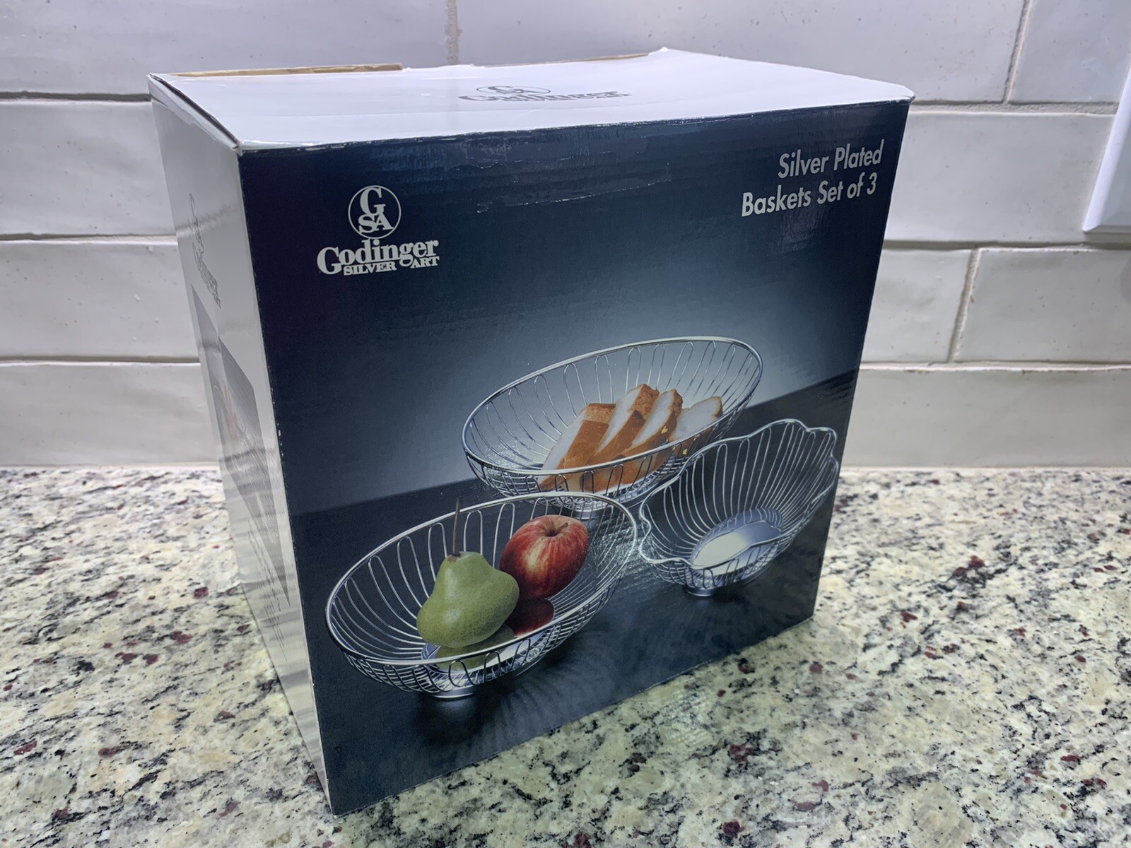NEW IN BOX Set Of 3 Vintage Silver Plated Basket Godinger Silver Art Retro NOS