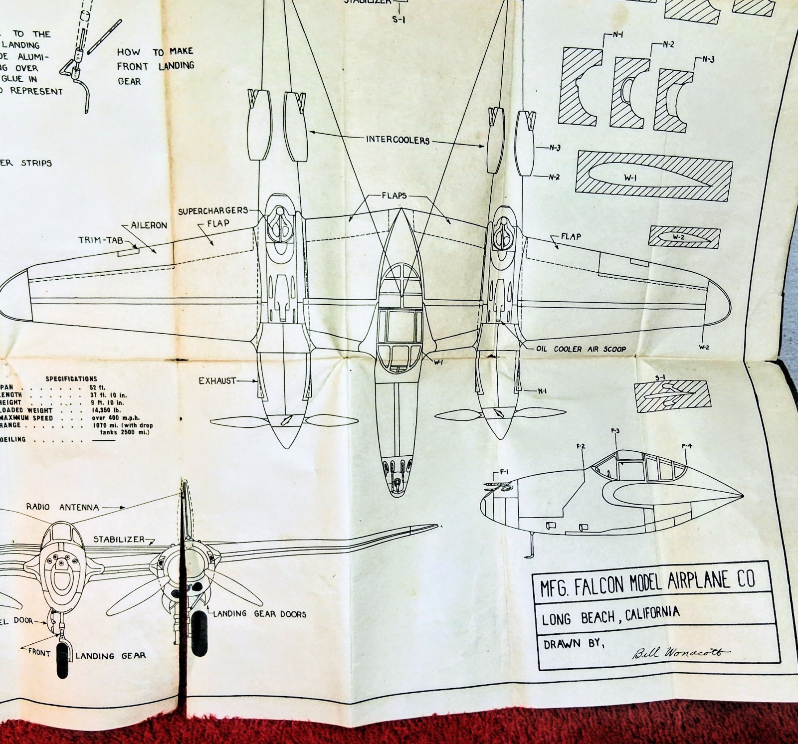 Vintage 40's Falcon Model Aeroplanes Lockheed P-38 Lightning Balsa Partial Kit