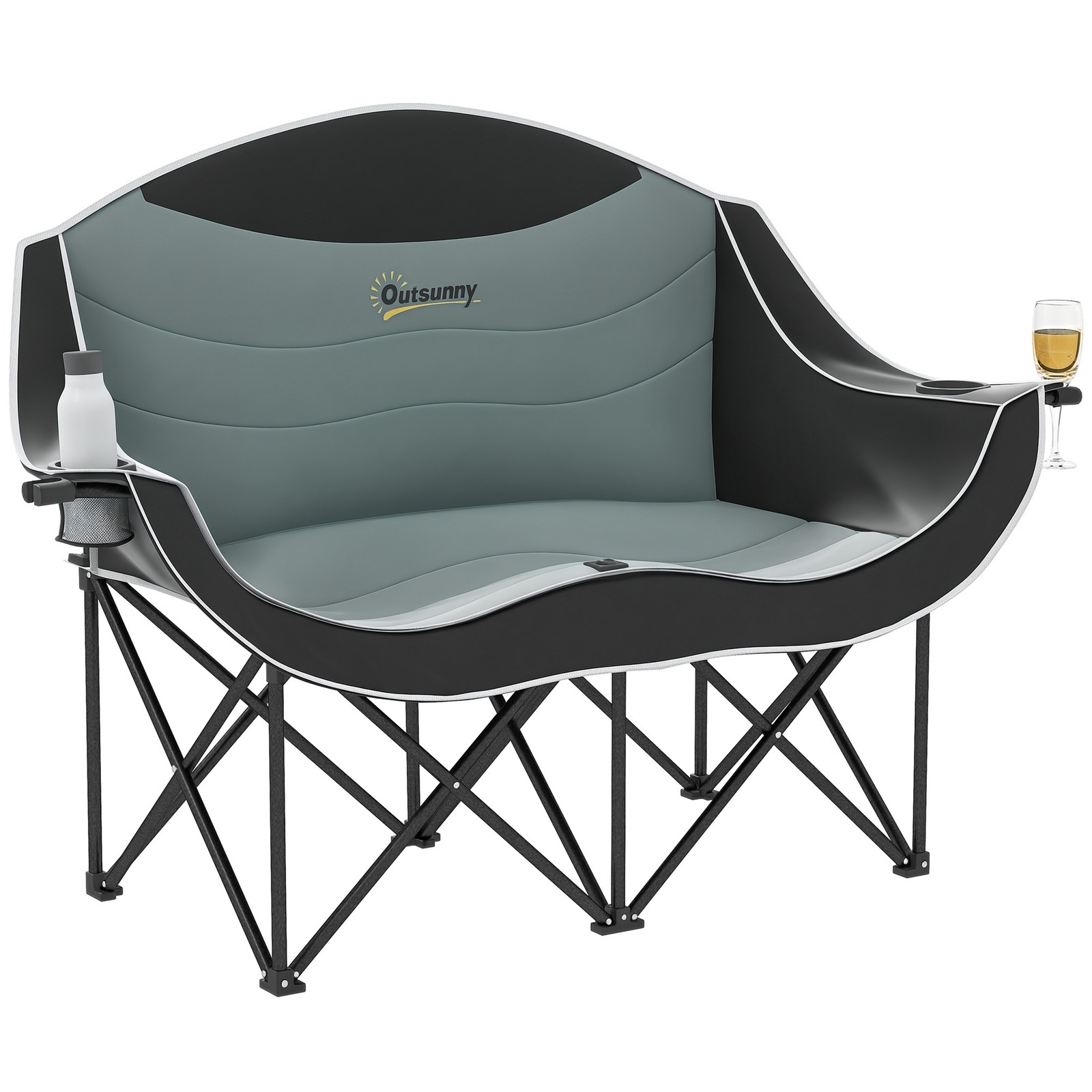 Double Camping Chair for Adults, Padded Folding Camp Chair, Black