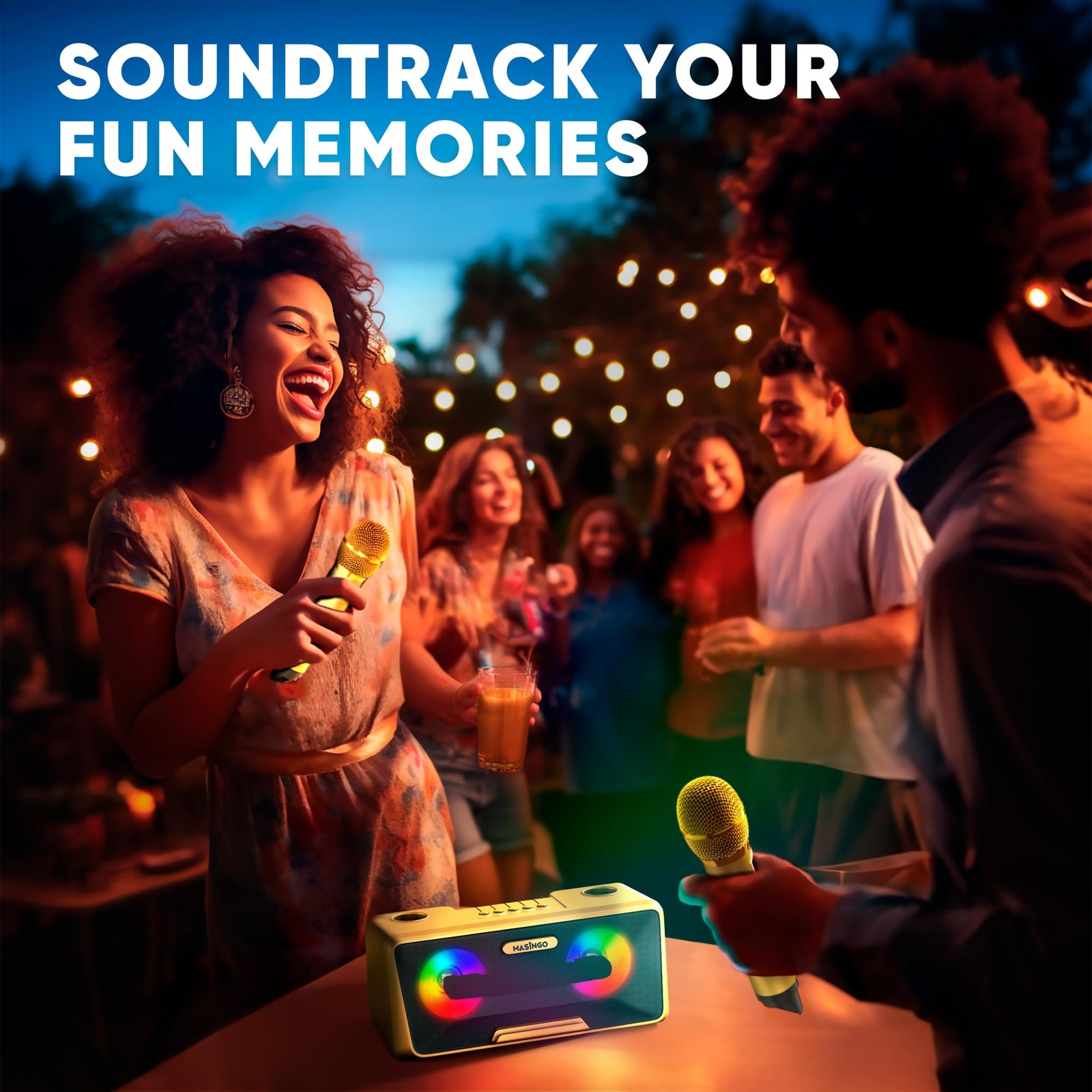 MASINGO Karaoke Machine for Adults and Kids with 2 Wireless Microphones