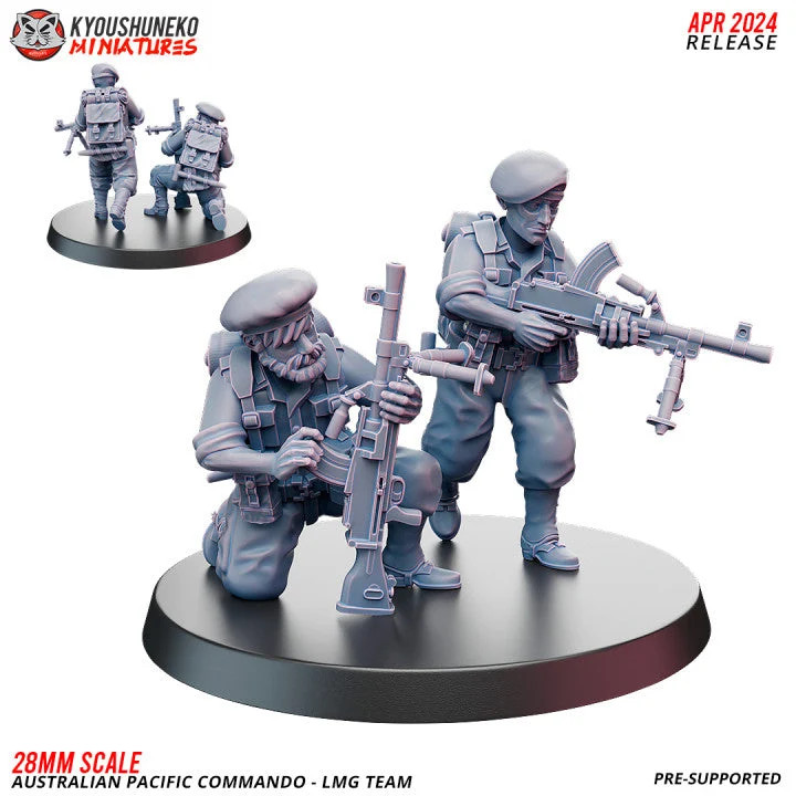Australian Commando - LMG Team - 15-54mm WW2 Army - Resin Tabletop Miniature