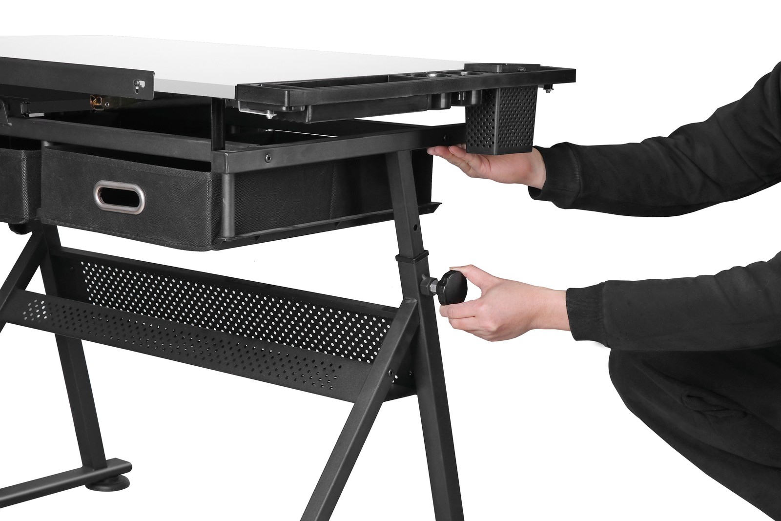 Adjustable Drafting Drawing Table Tabletop Tiltable w/ Stool & Outlet White