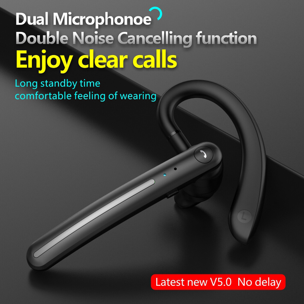 Bluetooth Earpiece for Cell Phones,Hands-Free Single Ear 5.0 Headset for Driving