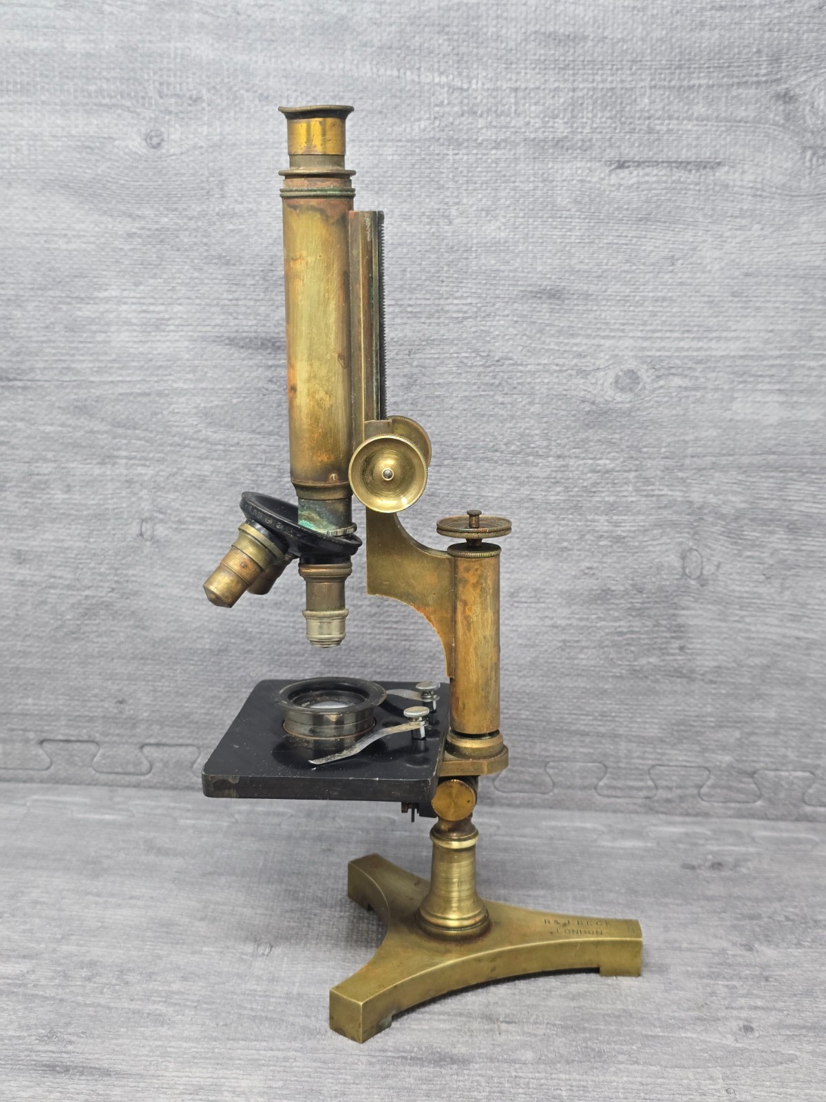 Antique signed R&J Beck Microscope C 1890 Brass