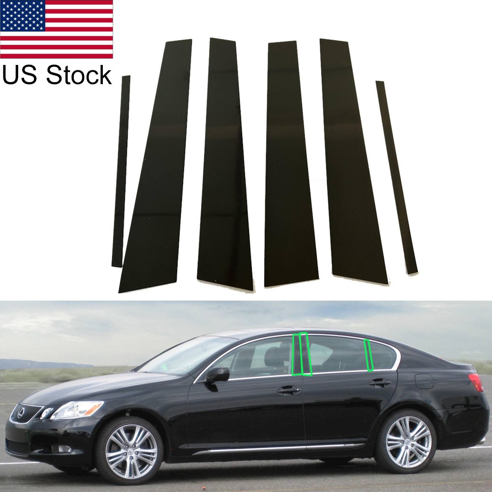 For 06-11 Lexus GS 6Pcs Glossy Piano Black Pillar Posts Window Door Covers Trim