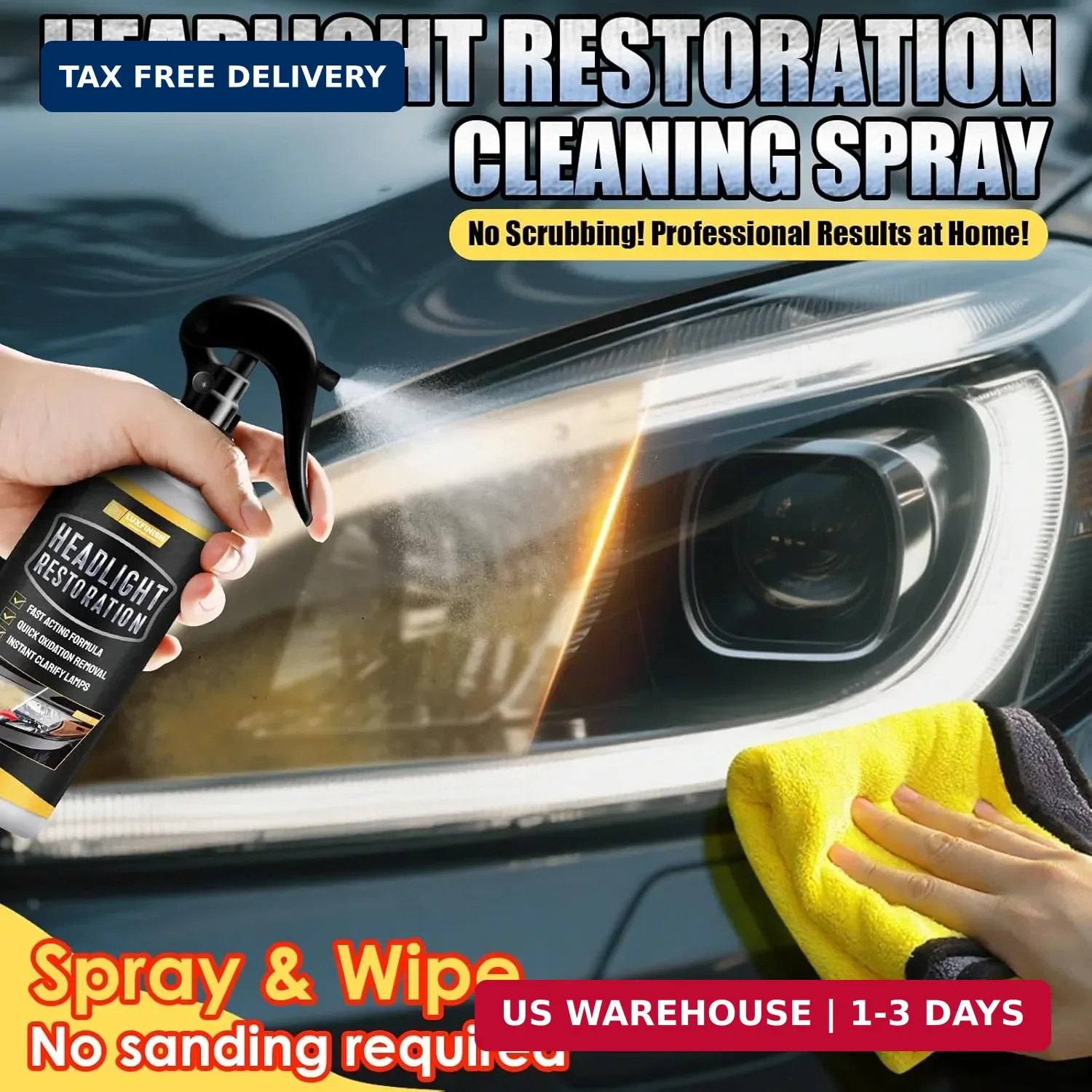 Headlight Restoration Kit, Instantly Restores Yellowing, Oxidation and Cloudy, B