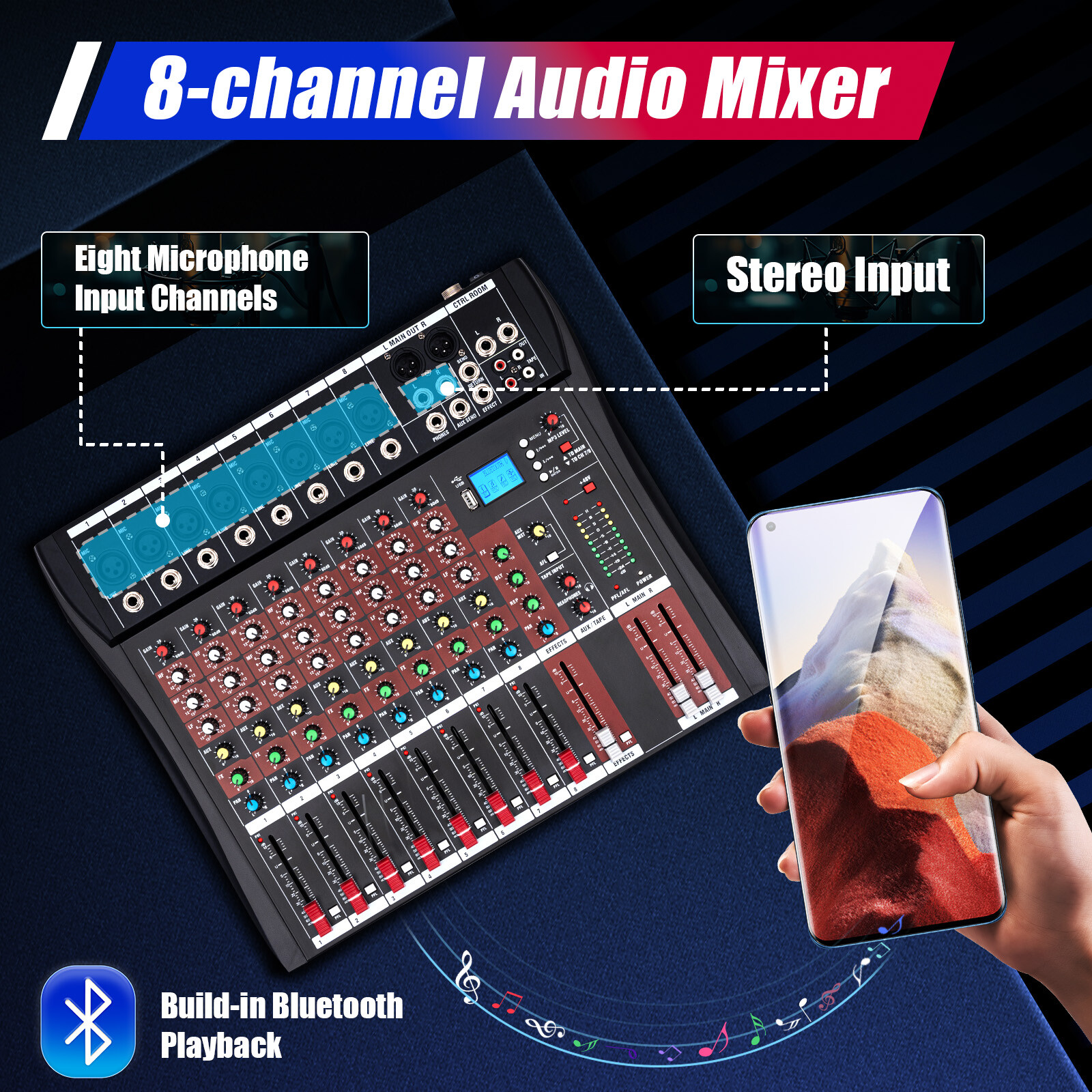 8 Channel USB Mixing Console Bluetooth Live Studio Audio DJ Sound Mixer Board