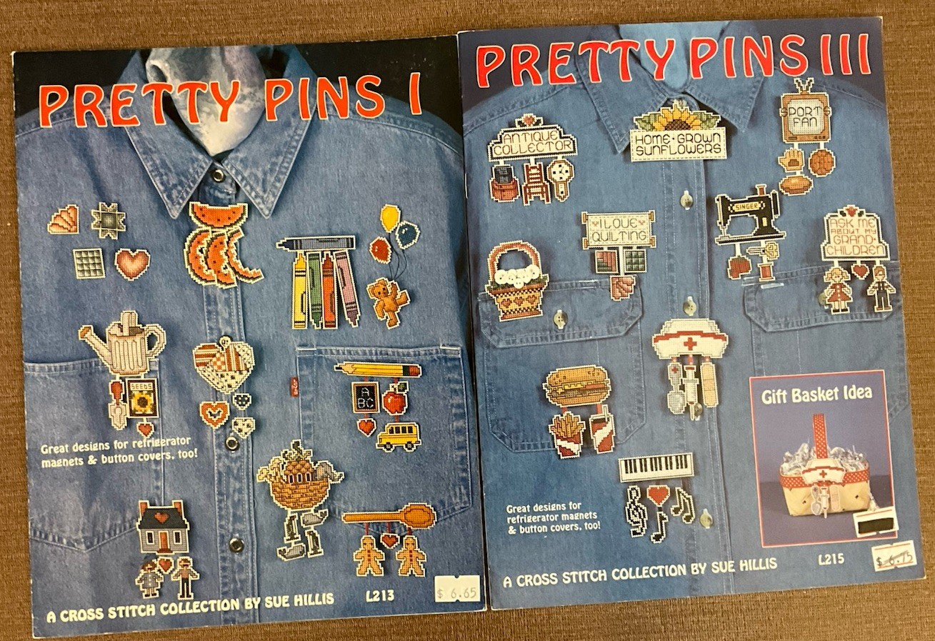 Pretty Pins I And III Cross Stitch 2 Leaflets 20 designs…Lapel pins