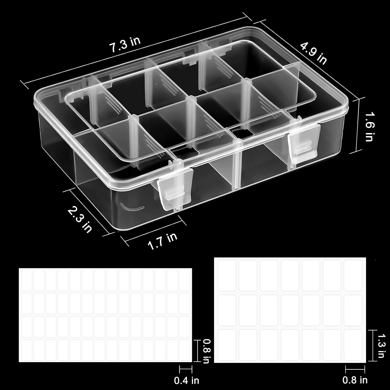 8 Grids Plastic Organizer Box with Adjustable Dividers, 4 Pack | Small Tackle Bo