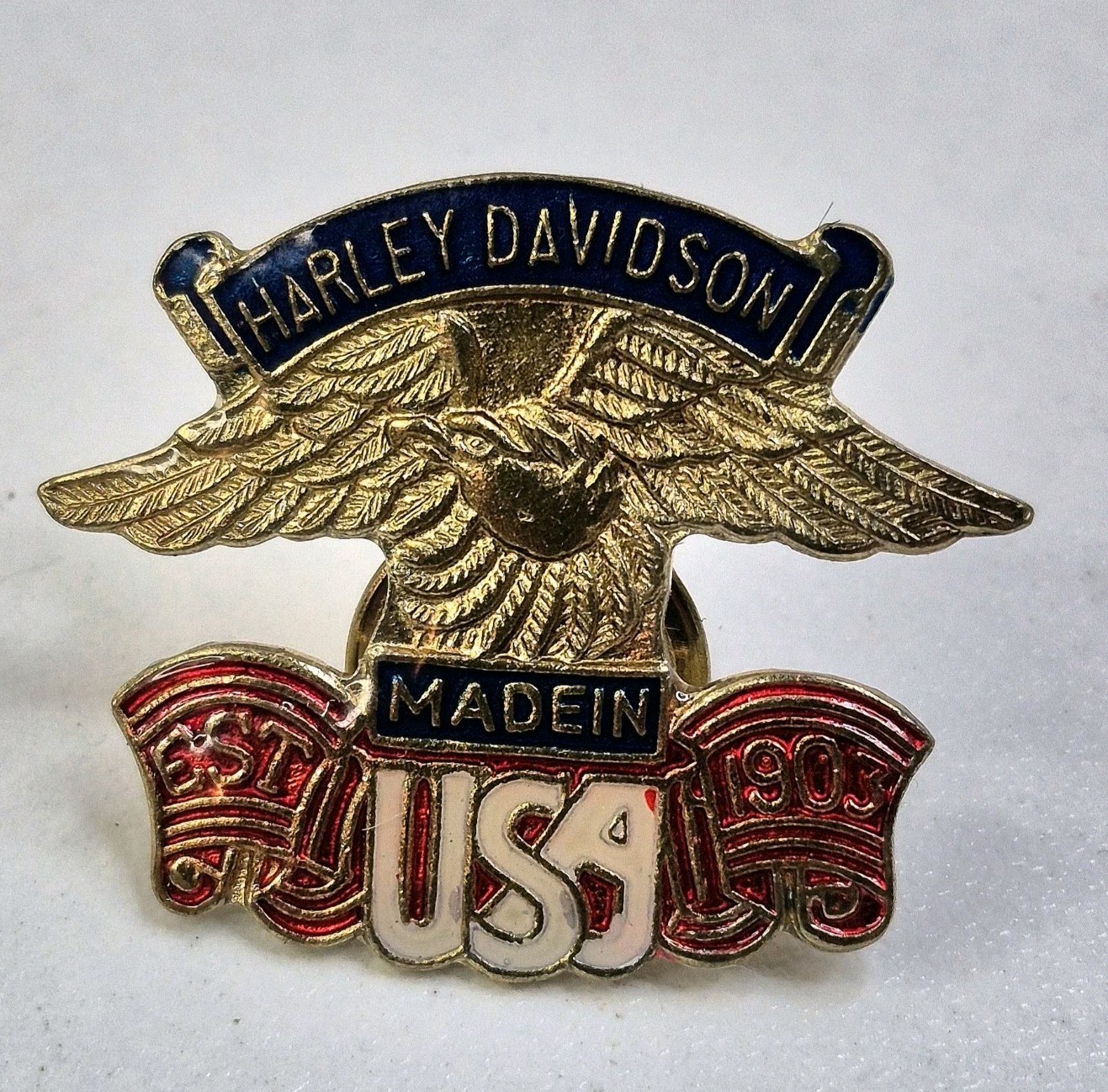 VTG Harley Davidson USA Pin Enameled Metal Motorcycle Badge Collectible 1903