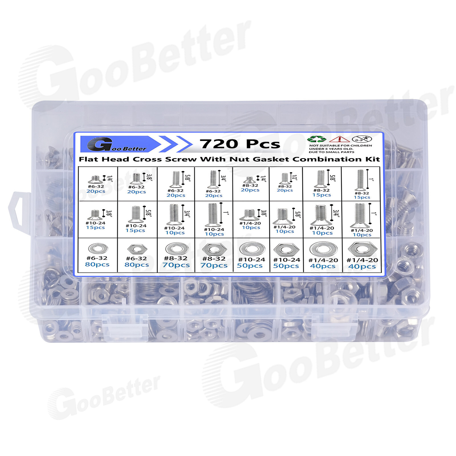 720x Stainless Steel Phillips Countersunk Flat Head Machine Screw Assortment Kit