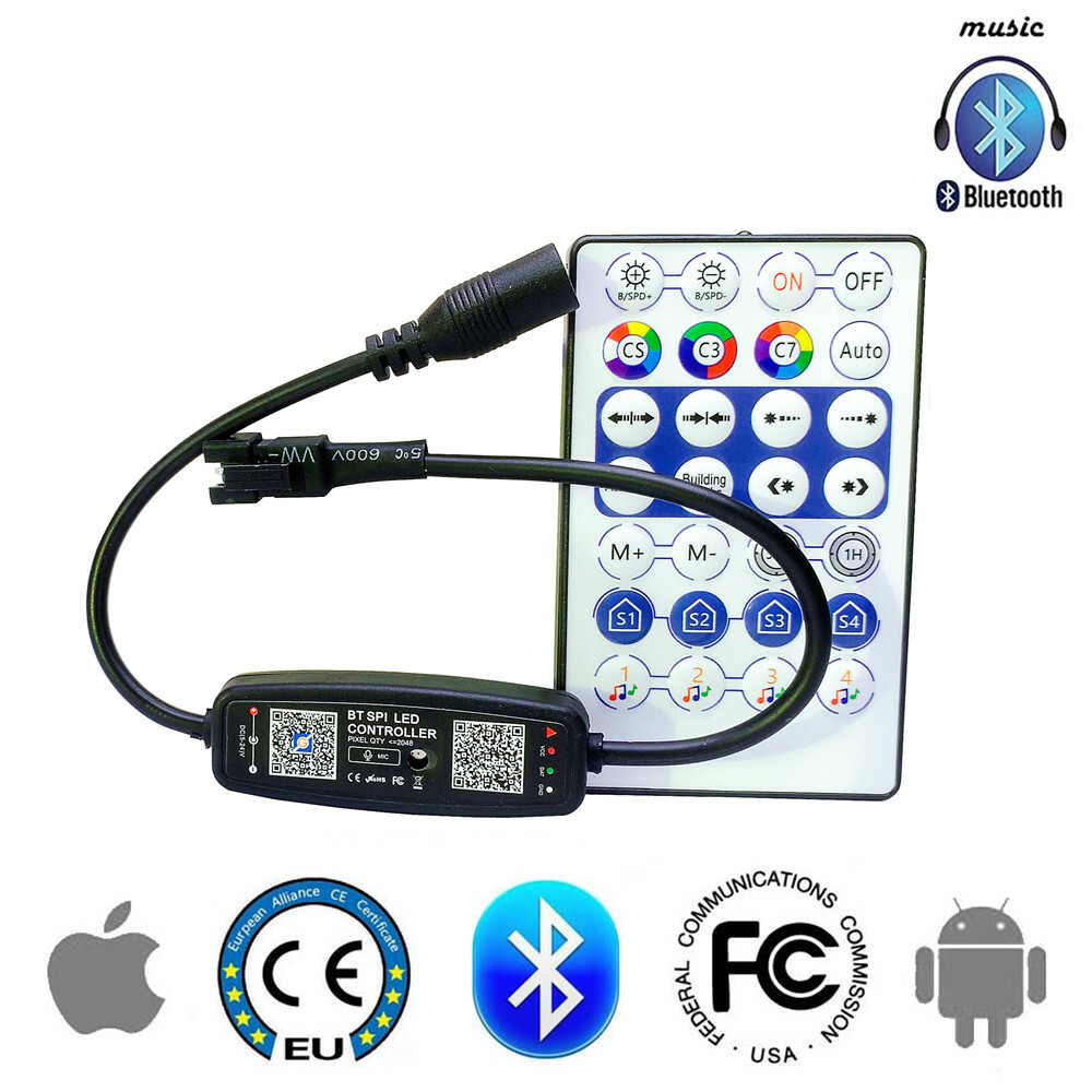 WS2812 SK6812 WS2811 LED Pixels Controller APP Bluetooth Music With Mic USB DC