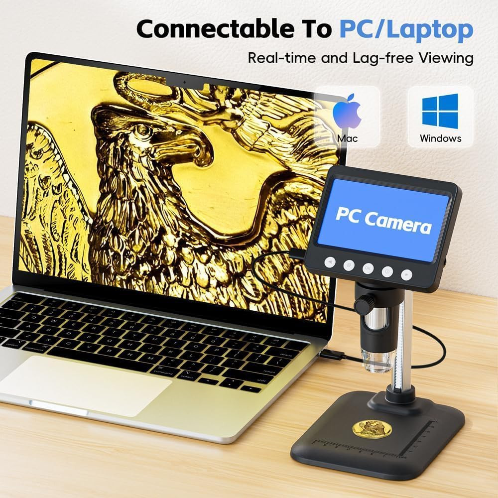 4.3" Digital Microscope for Adults, Coin Microscope 1000X Magnification