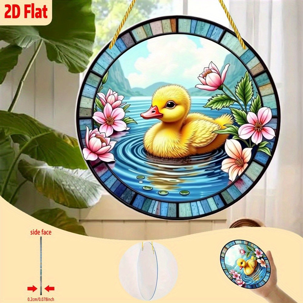 Lotus Duckling Acrylic Suncatcher Round Vintage Easter Summer Wall Decor